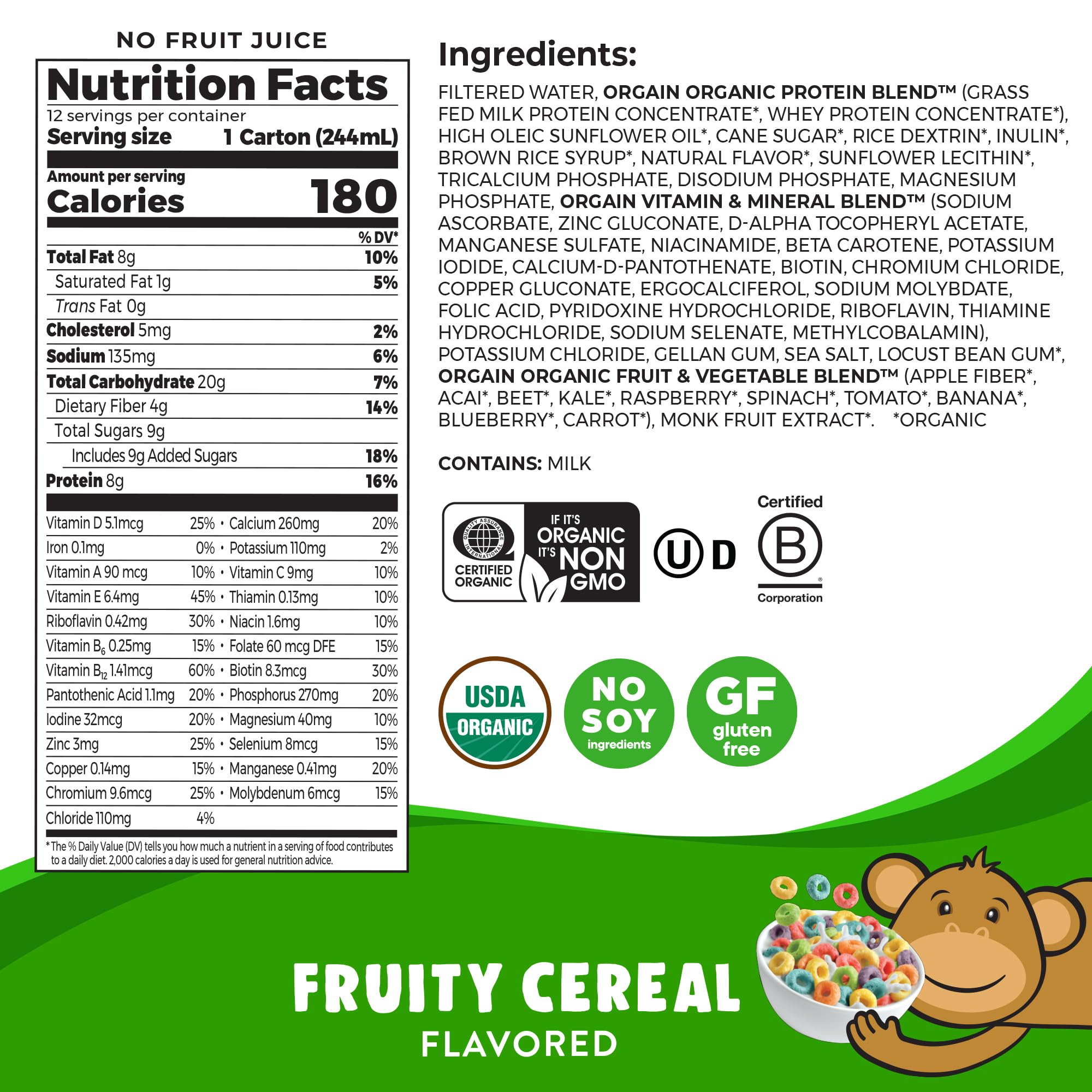 Foto 2 | Batido De Proteínas Nutritivo Orgain Organic Kids Fruity Cereal - Venta Internacional.
