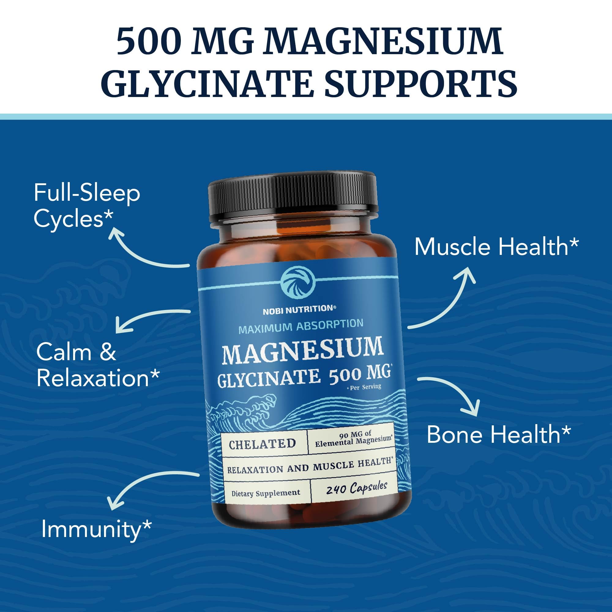 Foto 5 pulgar | Suplemento Nobi Nutrition De Glicinato De Magnesio, 500 Mg, 240 Unidades - Venta Internacional.