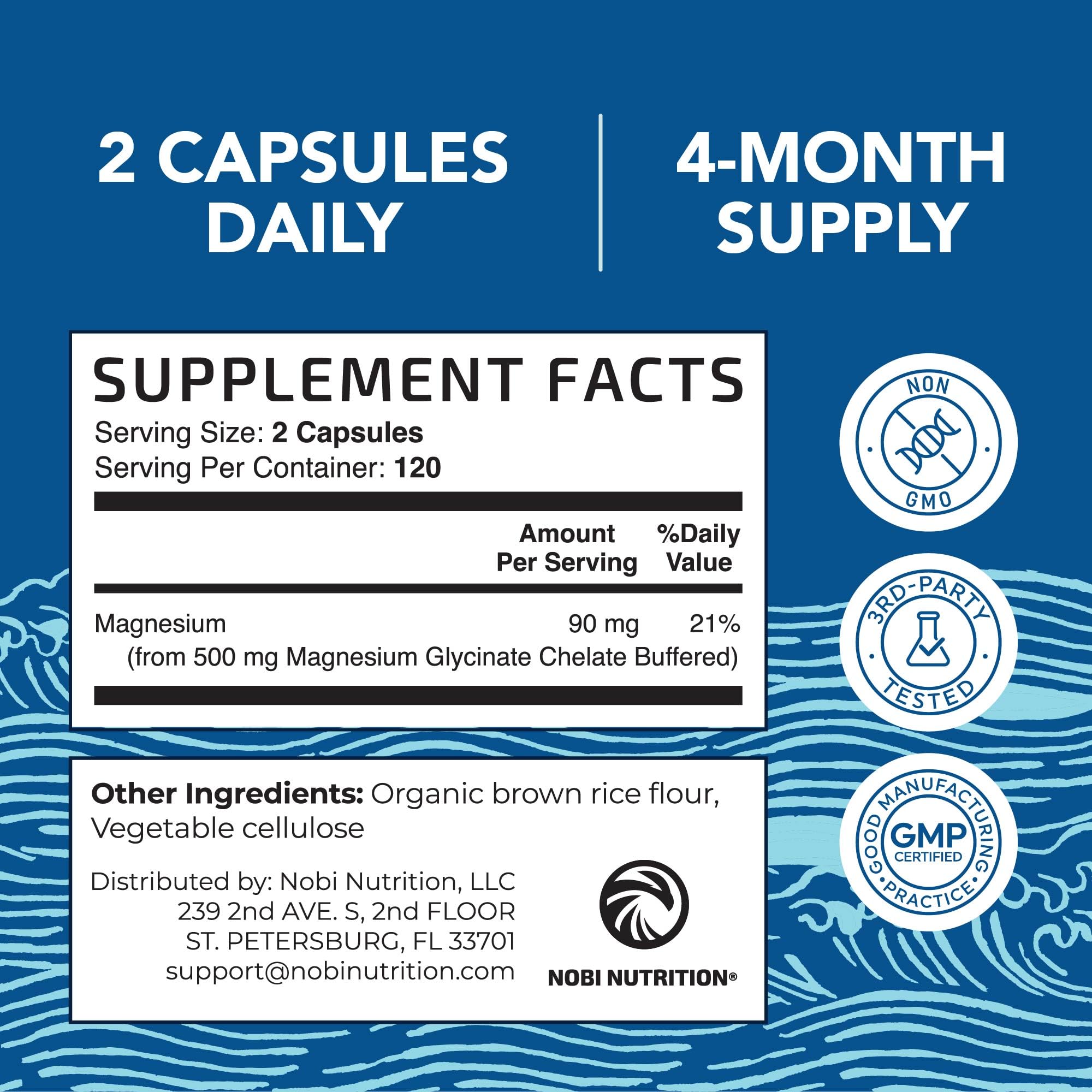 Foto 5 | Suplemento Nobi Nutrition De Glicinato De Magnesio, 500 Mg, 240 Unidades - Venta Internacional.