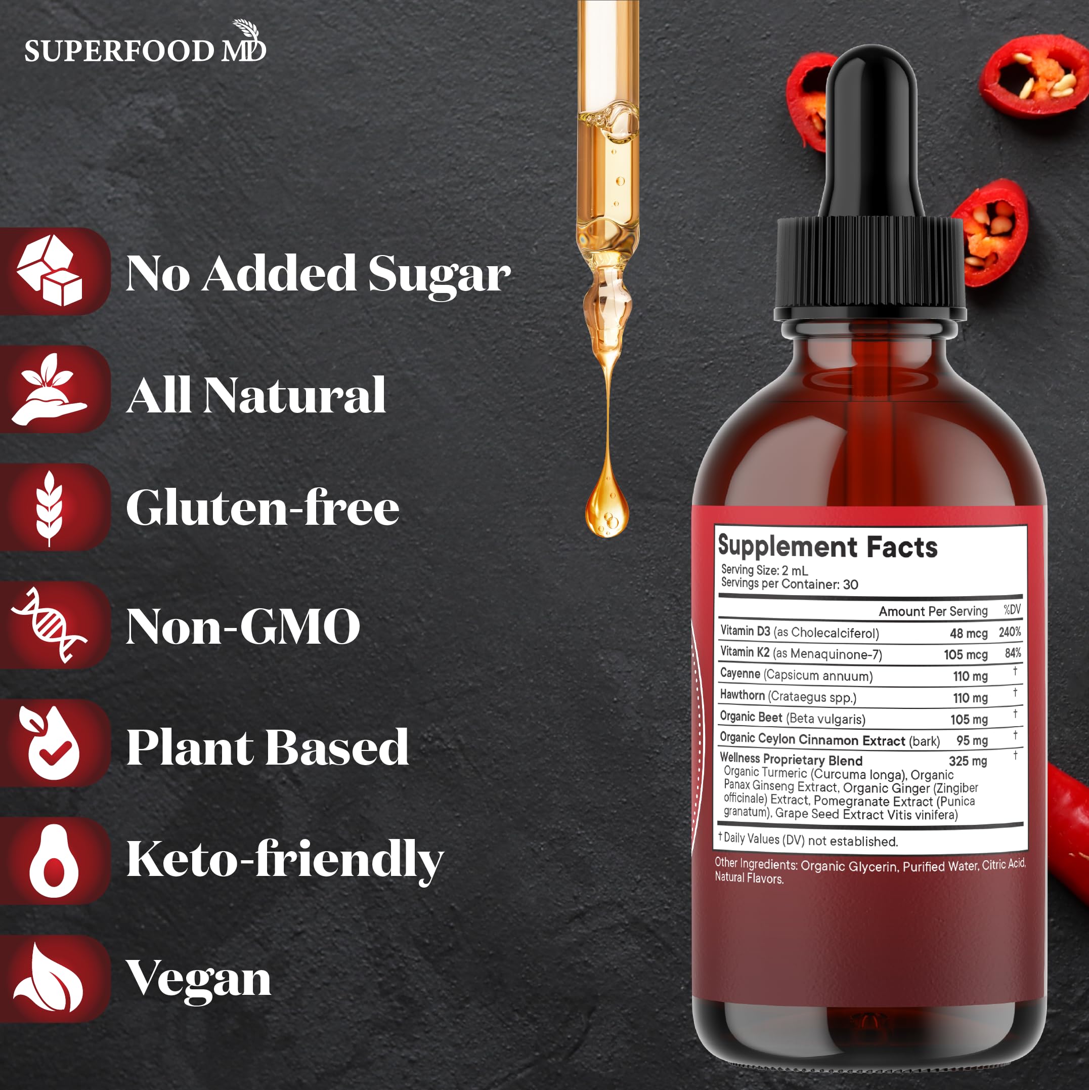 Foto 7 | Suplemento Líquido De Pimienta De Cayena Superfood Md De 120 Ml Con Espino Blanco - Venta Internacional.