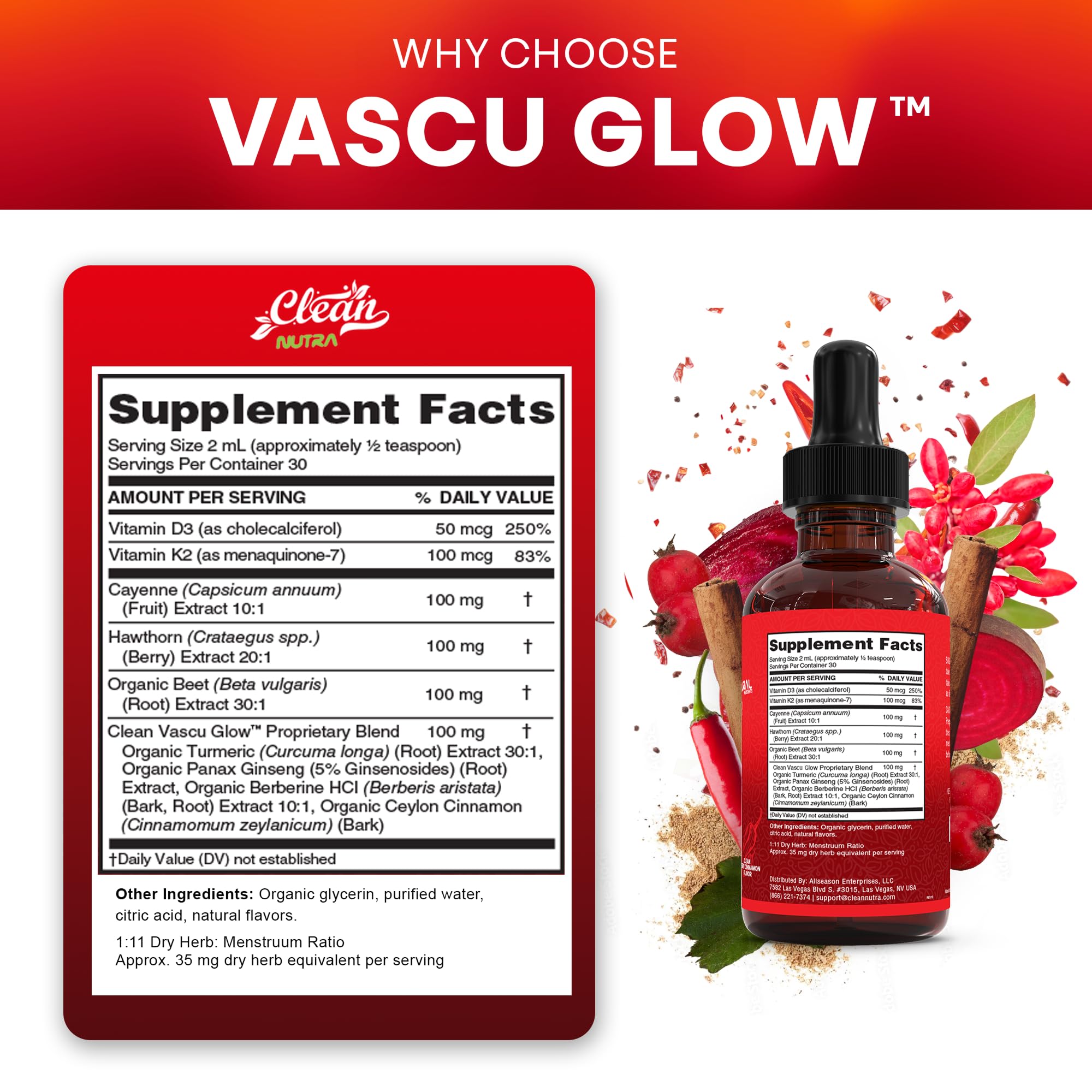 Foto 5 pulgar | Suplemento Clean Nutra Vascu Glow Con Pimienta De Cayena Y Baya De Espino Blanco - Venta Internacional.