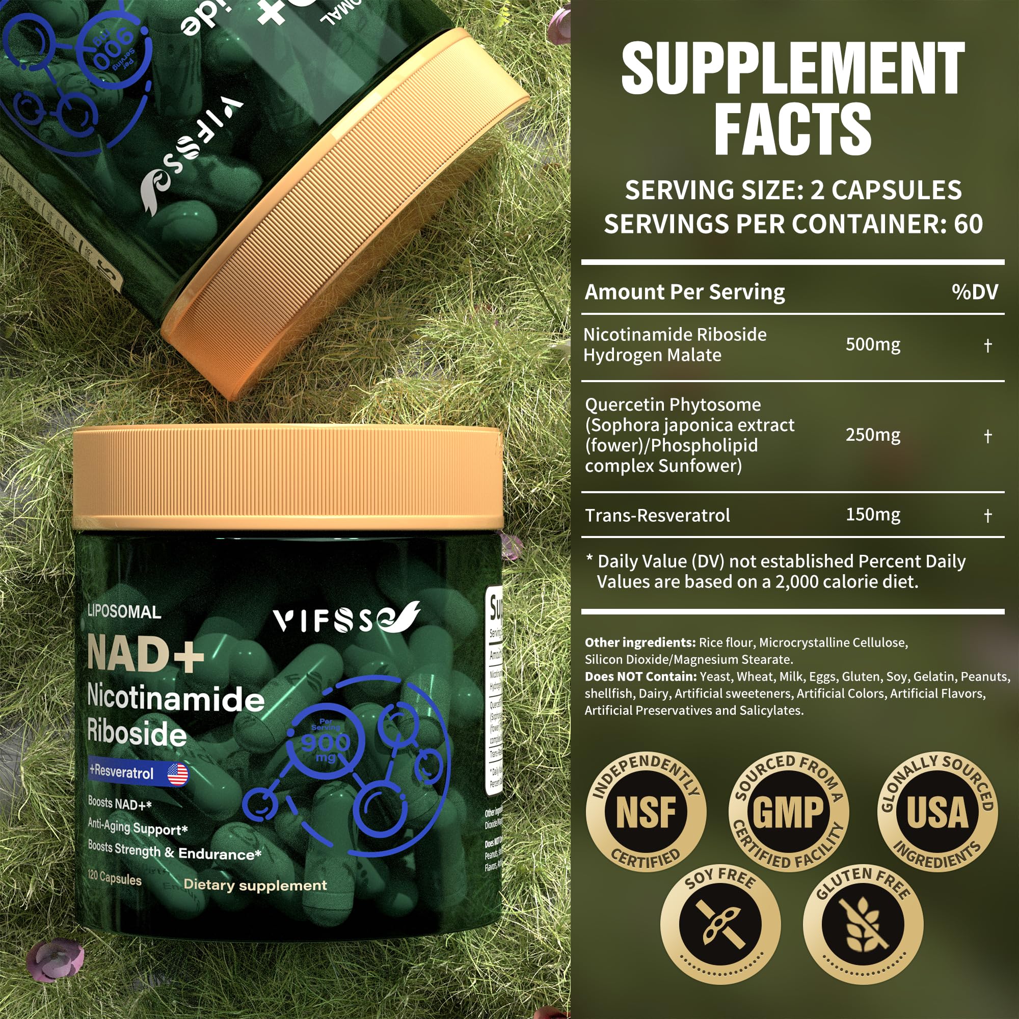 Foto 2 | Suplemento Vifssg Nad+ Ribósido De Nicotinamida 900 Mg 120 Cápsulas - Venta Internacional.