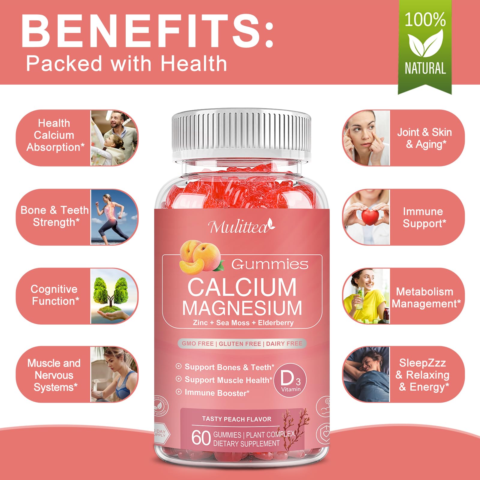 Foto 5 | Suplemento Mulittea En Gomitas De Calcio De 1200 Mg Con D3, K2 Y Zinc - Venta Internacional.