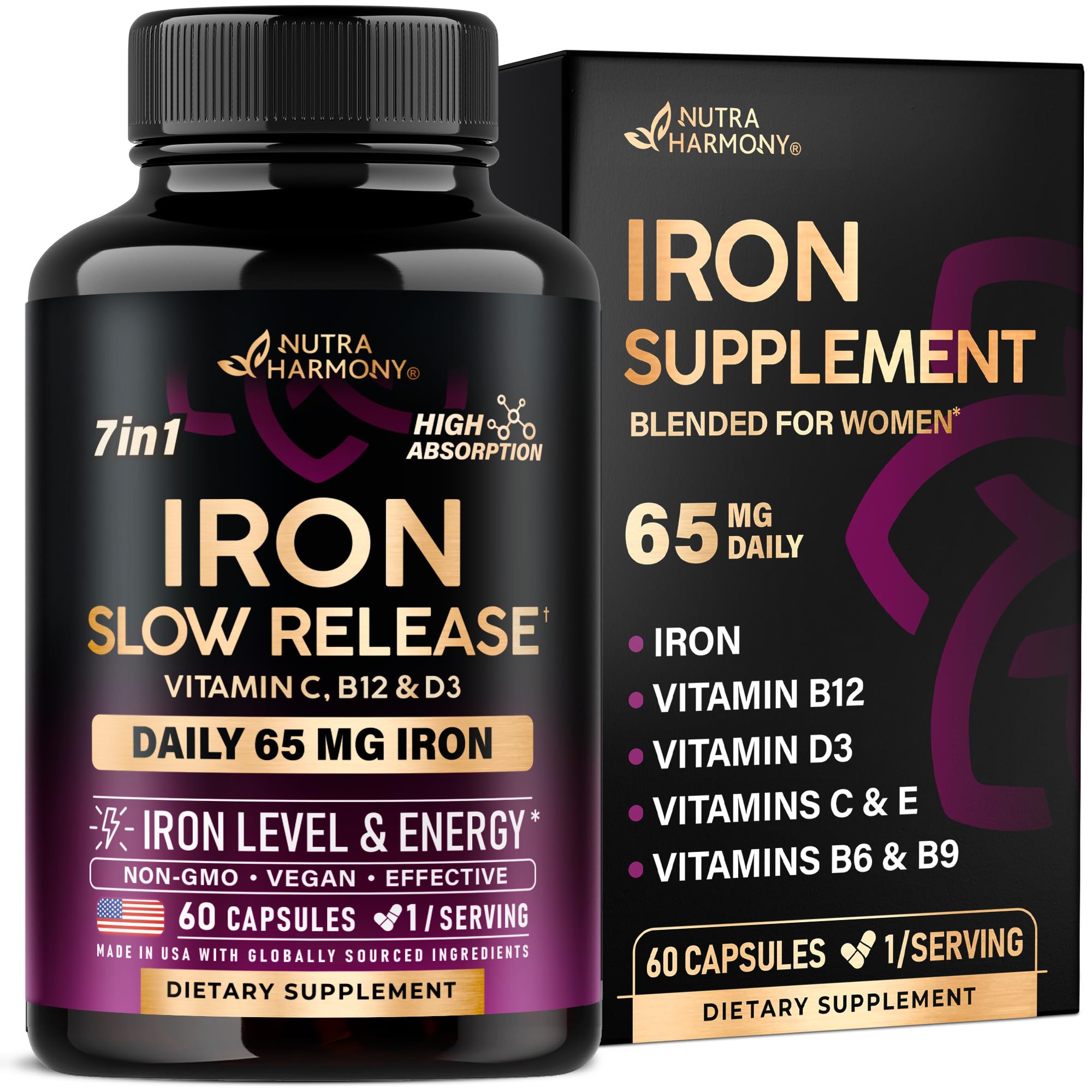 Foto 2 pulgar | Suplemento De Hierro Nutraharmony Iron 65 Mg (sulfato Ferroso 325 Mg) - Venta Internacional.