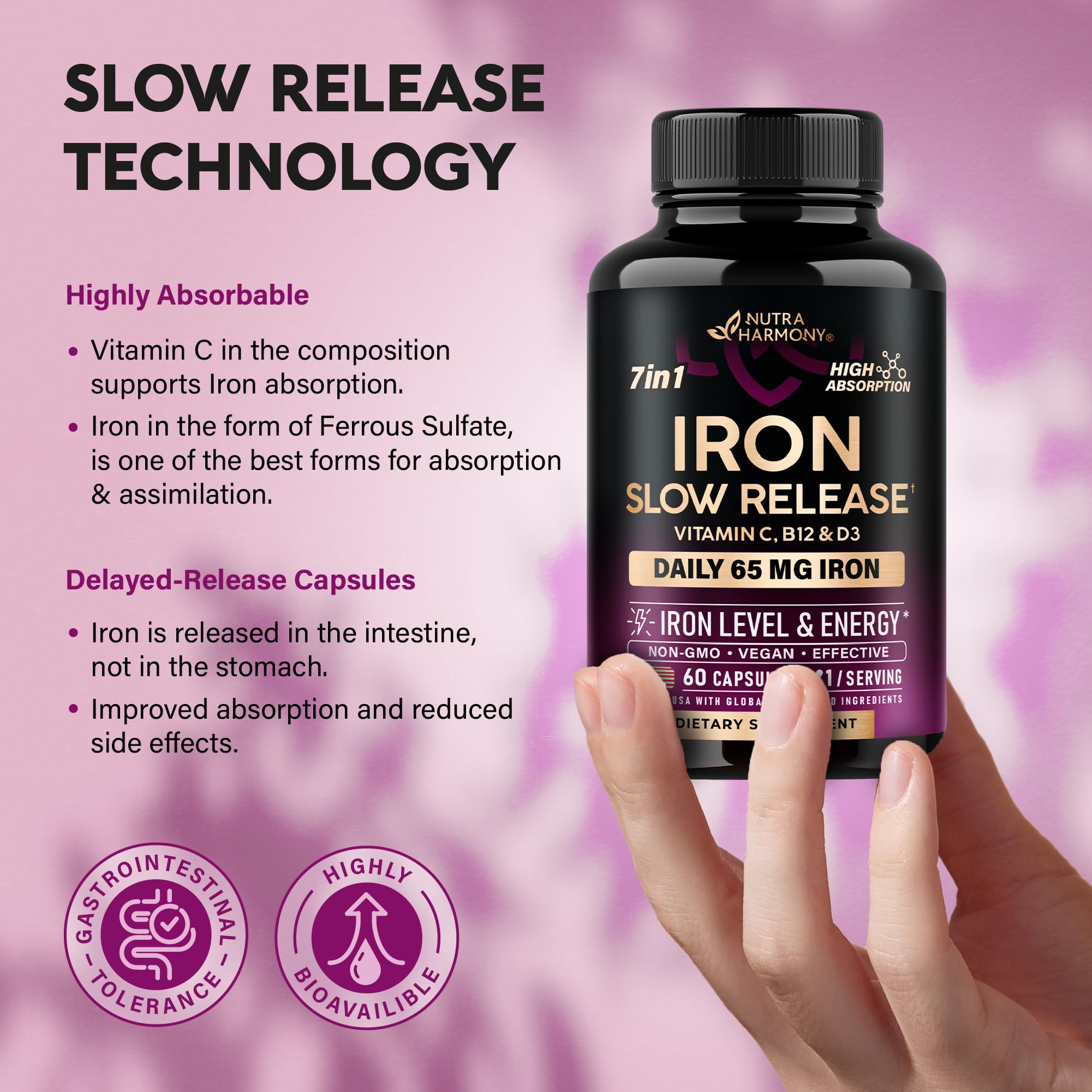 Foto 5 pulgar | Suplemento De Hierro Nutraharmony Iron 65 Mg (sulfato Ferroso 325 Mg) - Venta Internacional.