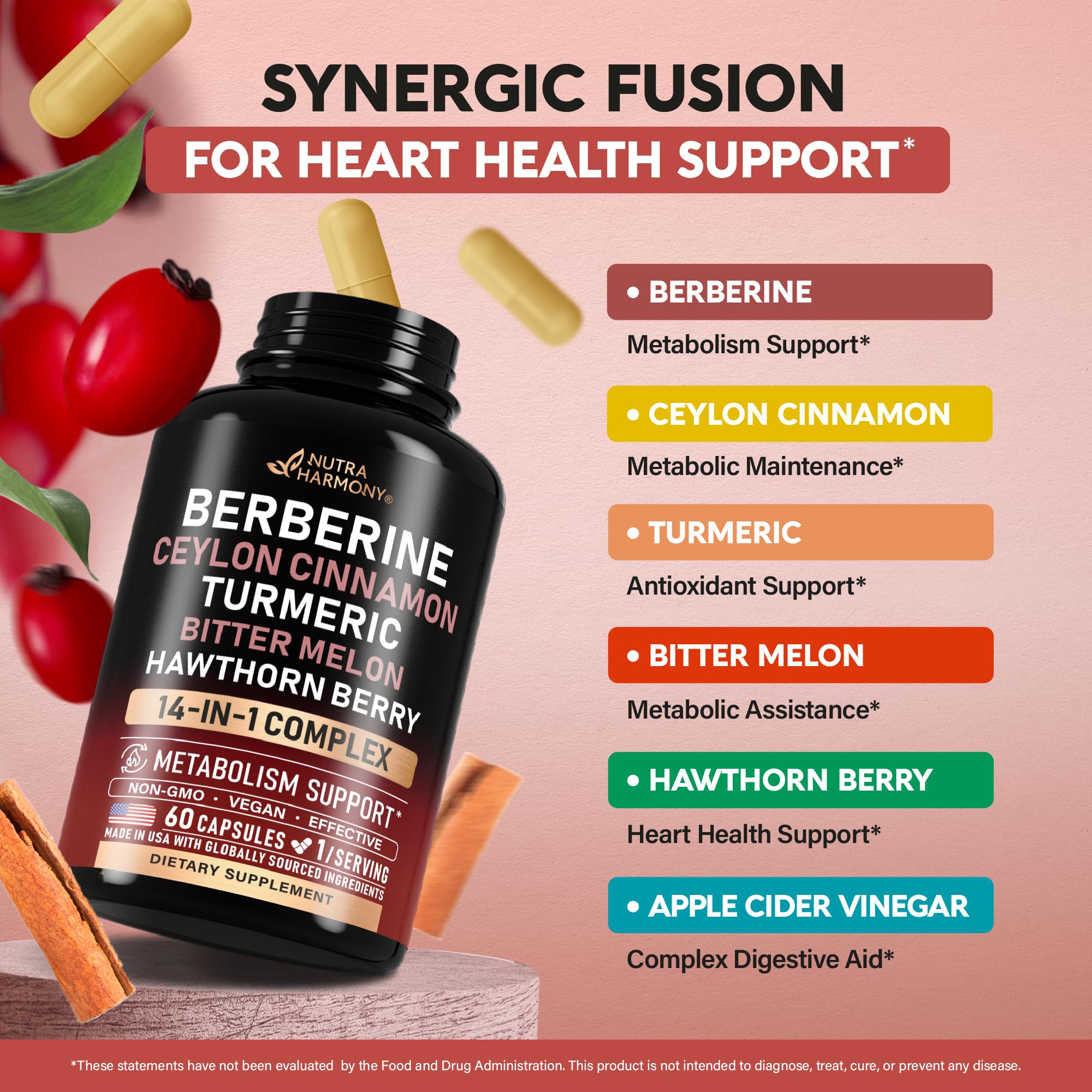 Foto 5 pulgar | Suplemento Nutraharmony Berberina Y Canela De Ceilán 60 Cápsulas - Venta Internacional.