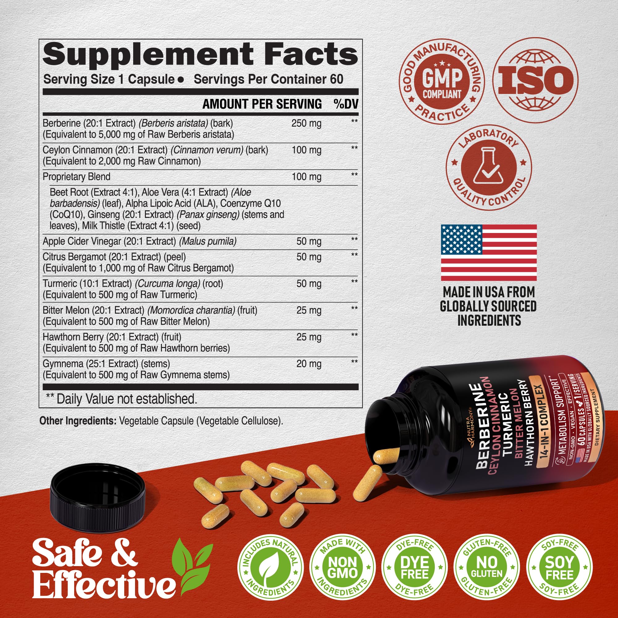 Foto 6 | Suplemento Nutraharmony Berberina Y Canela De Ceilán 60 Cápsulas - Venta Internacional.