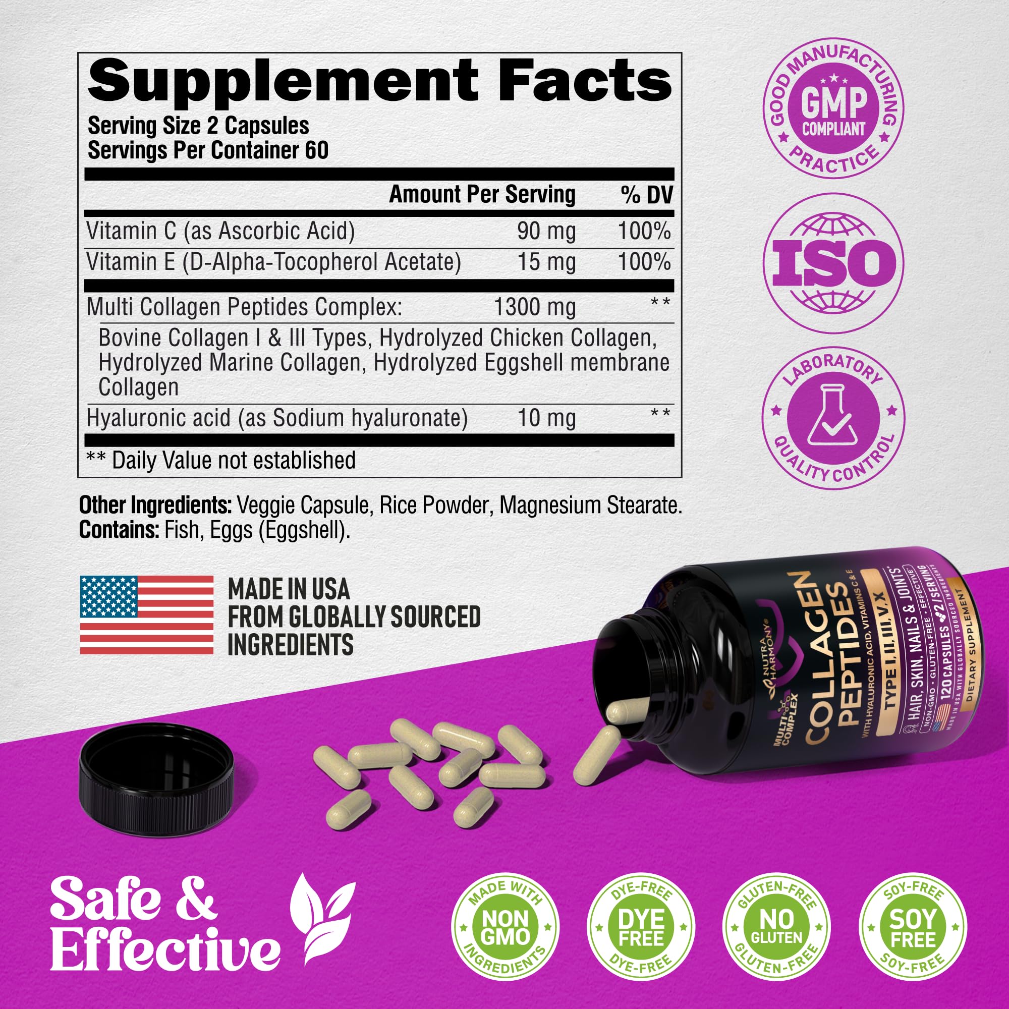 Foto 7 pulgar | Suplemento De Colágeno Nutraharmony Multi Collagen 1300 Mg 120 Cápsulas - Venta Internacional.