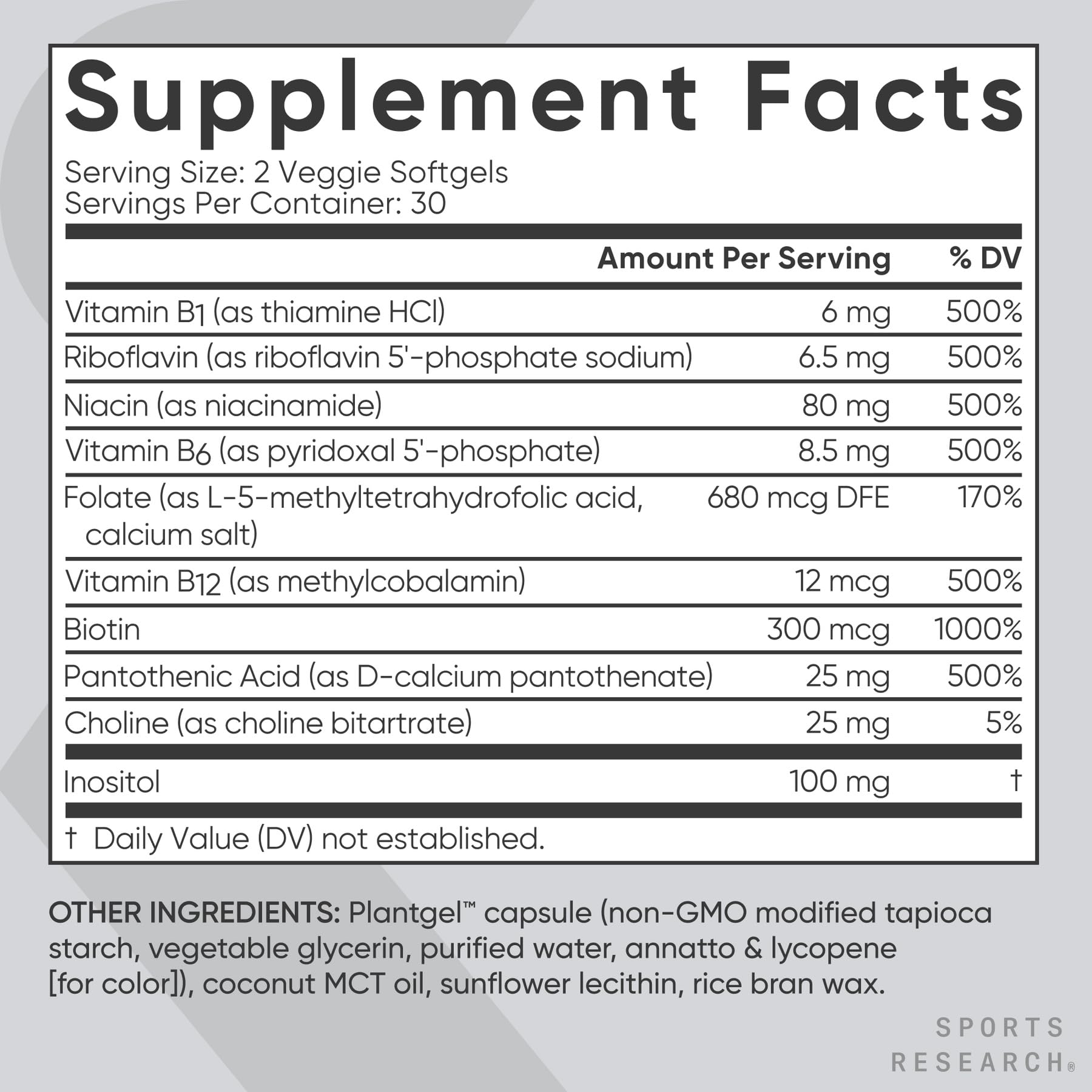 Foto 5 | Supplement Sports Research Vitamina B Complex 60 Cápsulas Blandas - Venta Internacional.