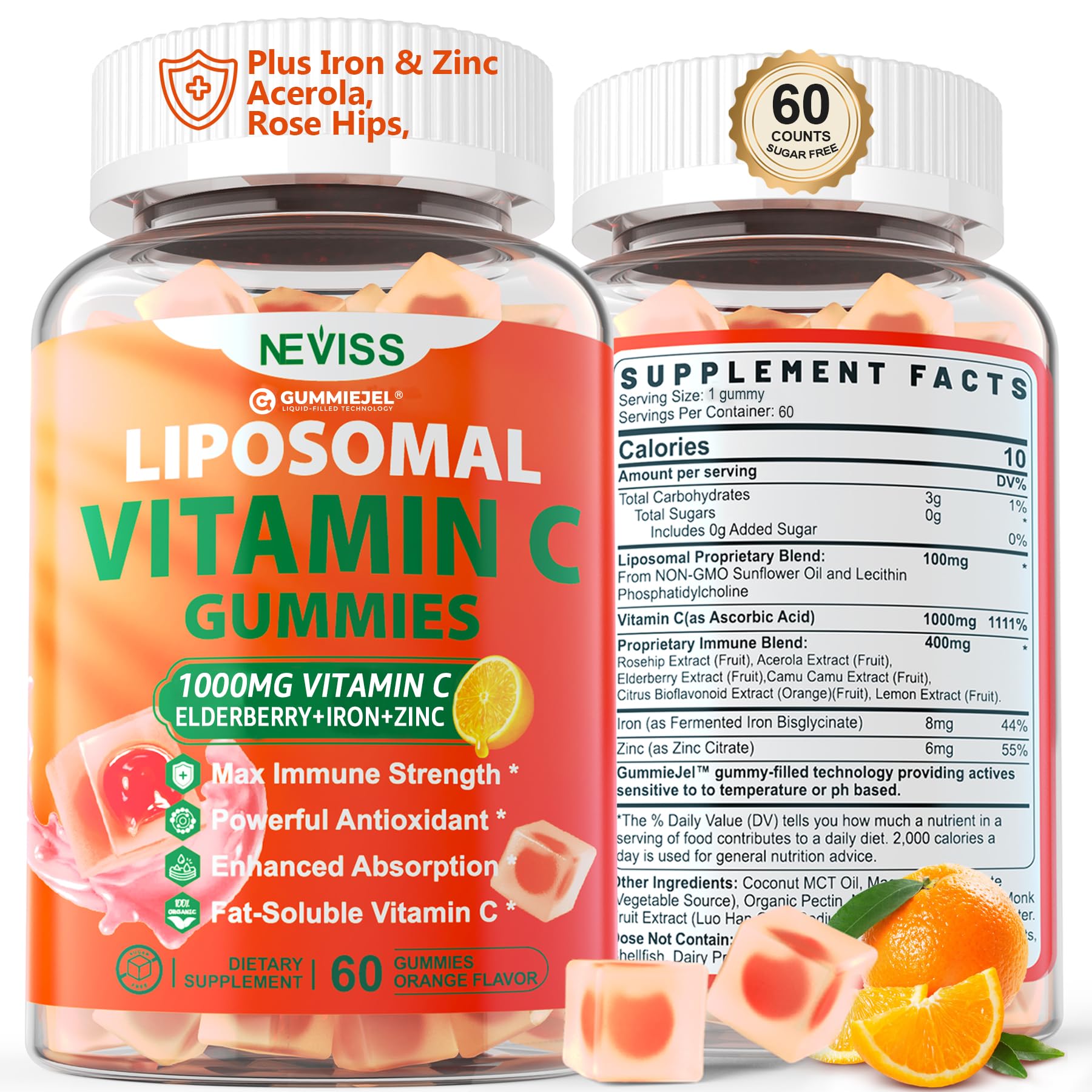 Foto 1 | Gomitas De Vitamina C Neviss Liposomal De 1000 Mg Para Adultos, Paquete De 1 - Venta Internacional.