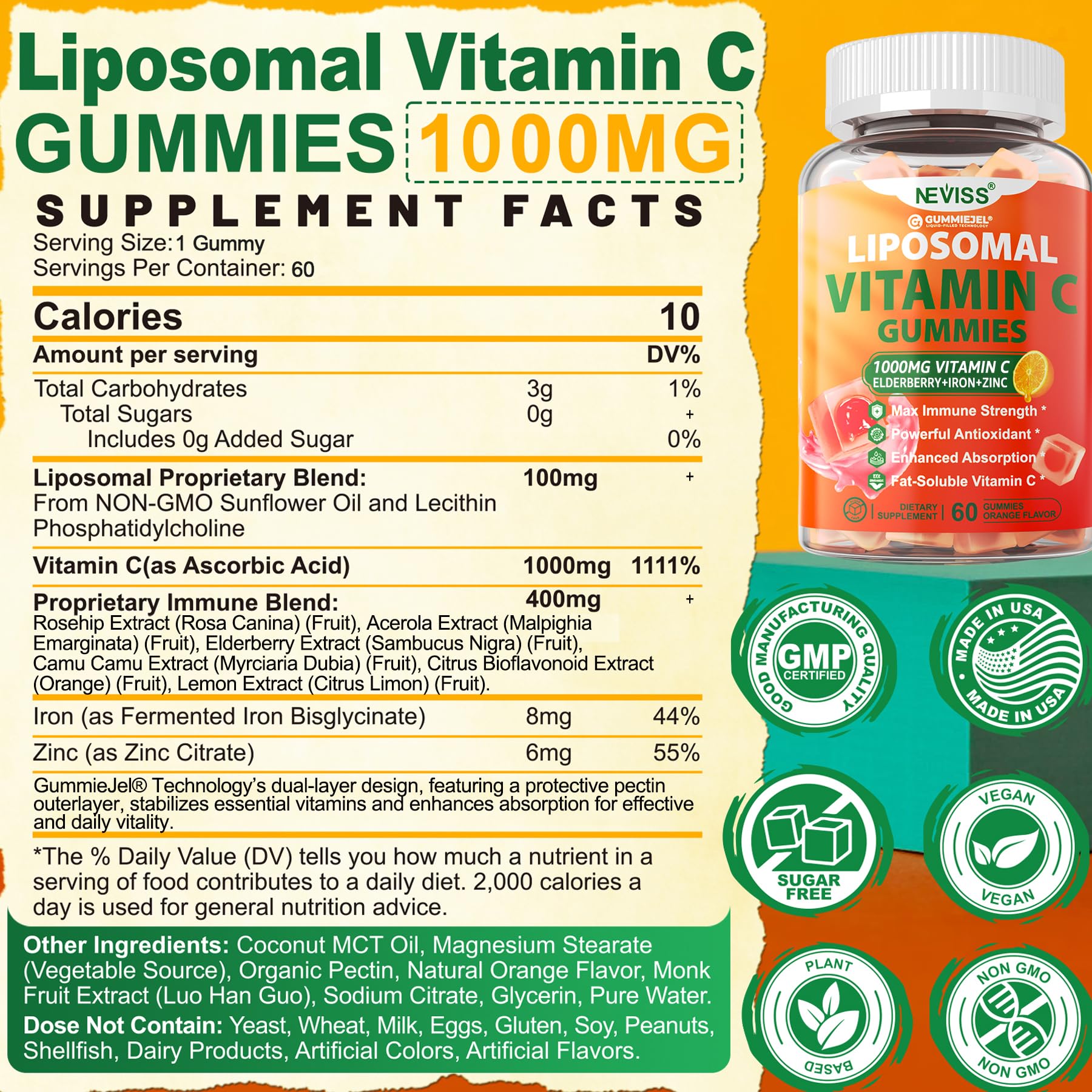 Foto 3 pulgar | Gomitas De Vitamina C Neviss Liposomal De 1000 Mg Para Adultos, Paquete De 1 - Venta Internacional.