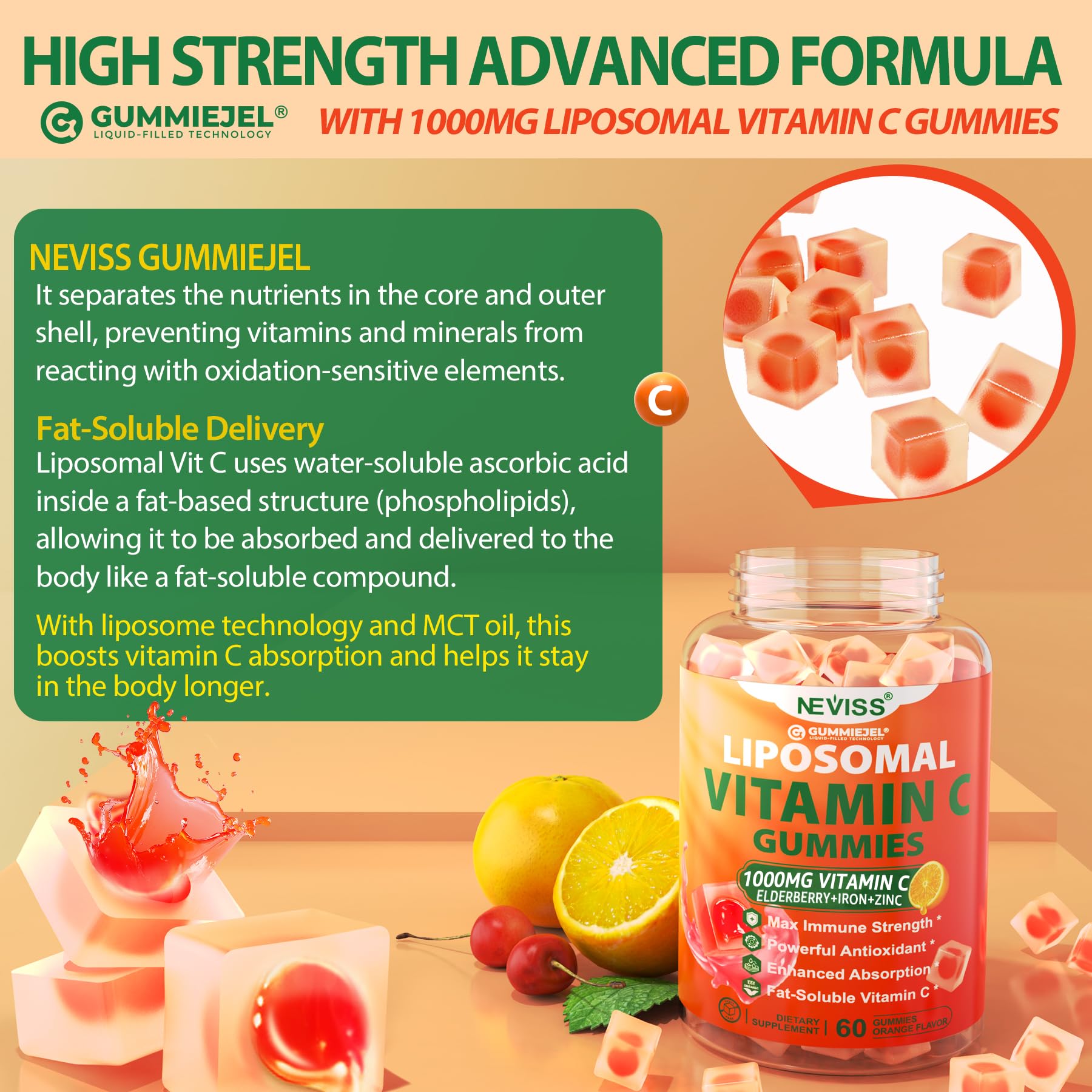 Foto 7 | Gomitas De Vitamina C Neviss Liposomal De 1000 Mg Para Adultos, Paquete De 1 - Venta Internacional.