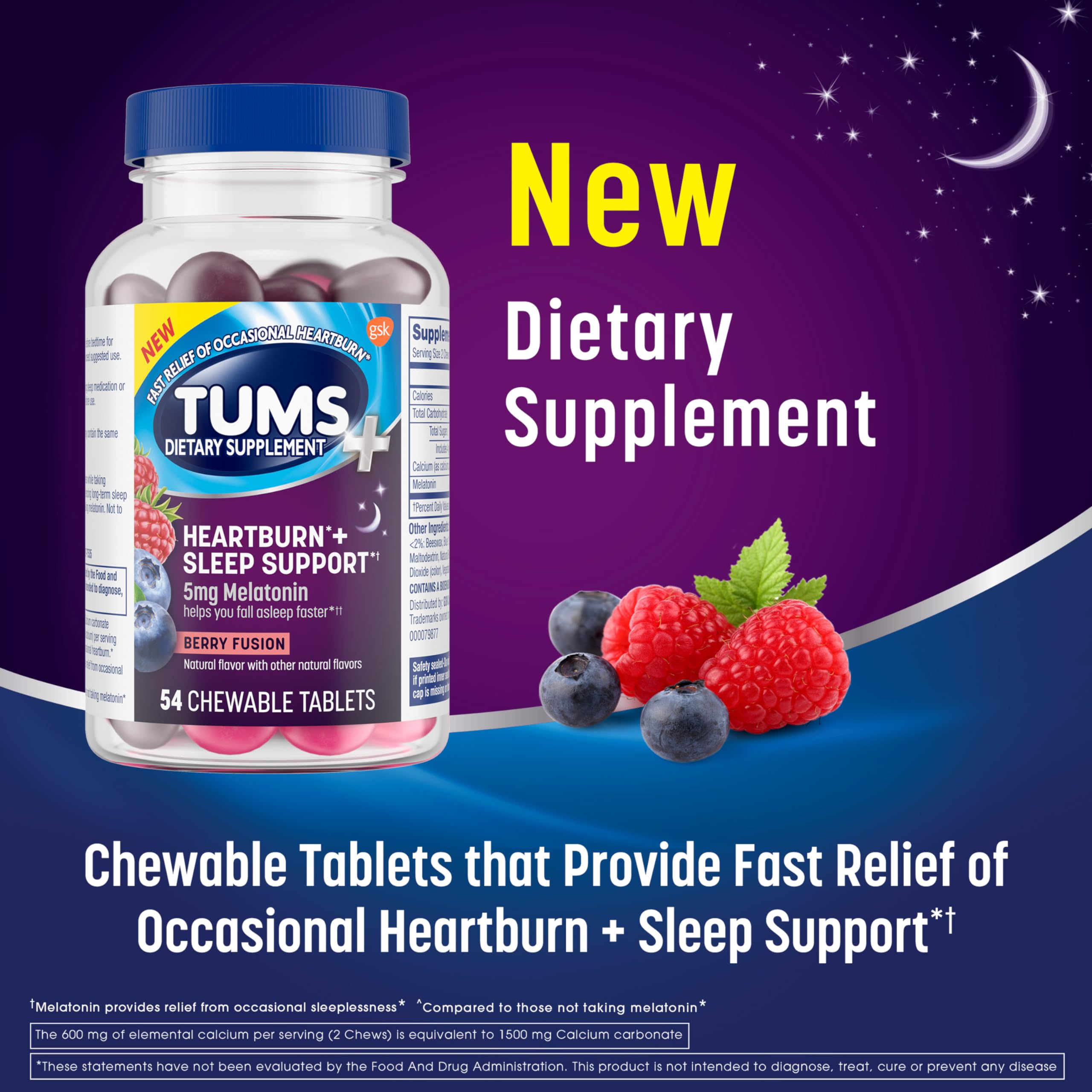 Foto 2 | Suplemento Tums Heartburn + Sleep Support 54 Comprimidos Berry - Venta Internacional.