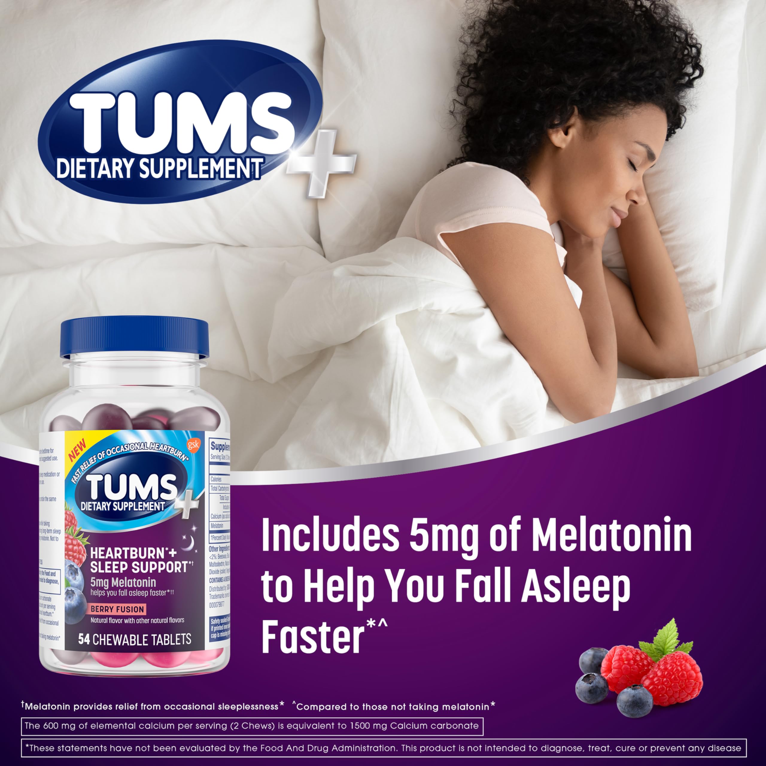Foto 5 pulgar | Suplemento Tums Heartburn + Sleep Support 54 Comprimidos Berry - Venta Internacional.