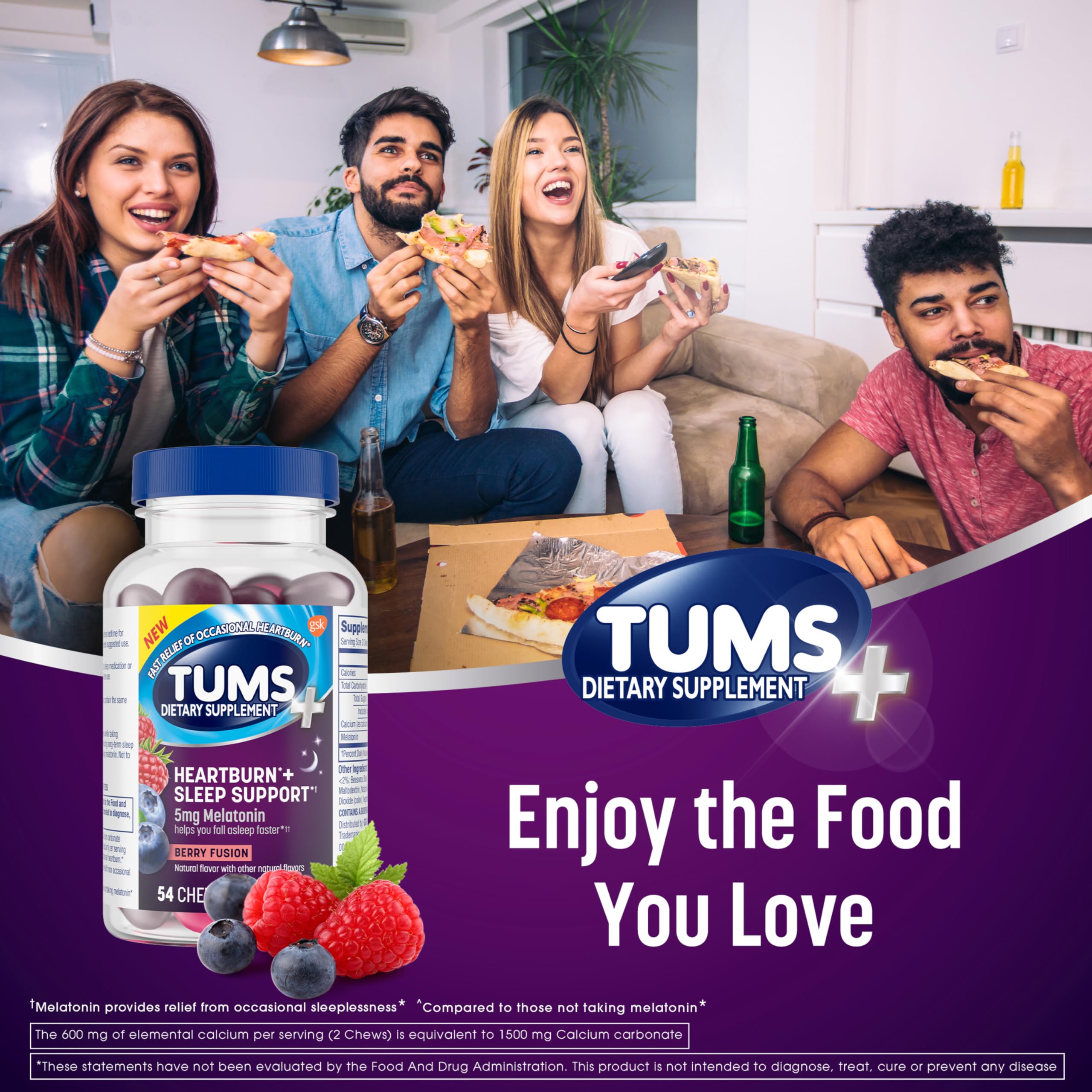 Foto 6 | Suplemento Tums Heartburn + Sleep Support 54 Comprimidos Berry - Venta Internacional.