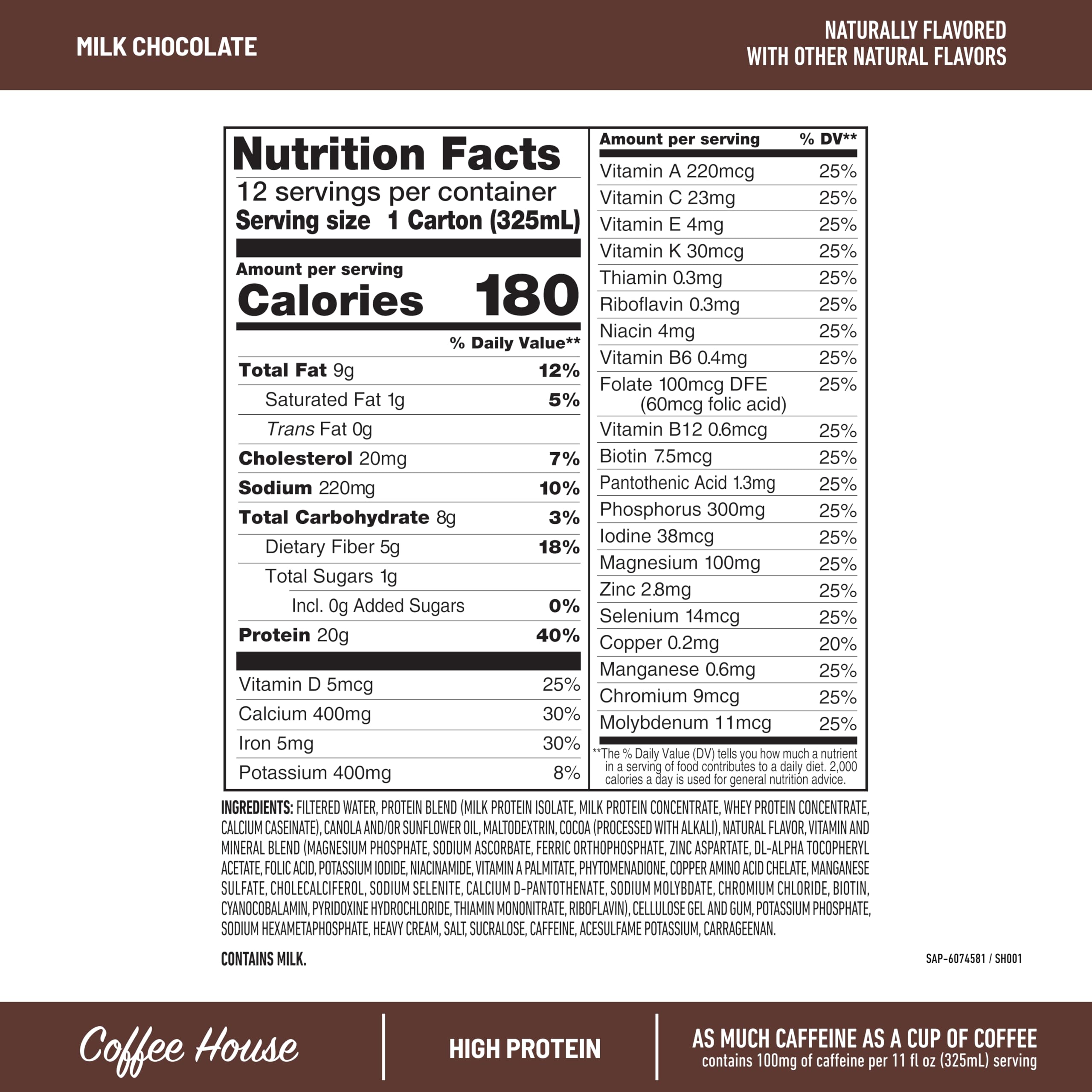 Foto 4 pulgar | Batido Proteico Slimfast De Chocolate Con Leche, 20 G De Proteína, 325 Ml, 12 Unidades - Venta Internacional.