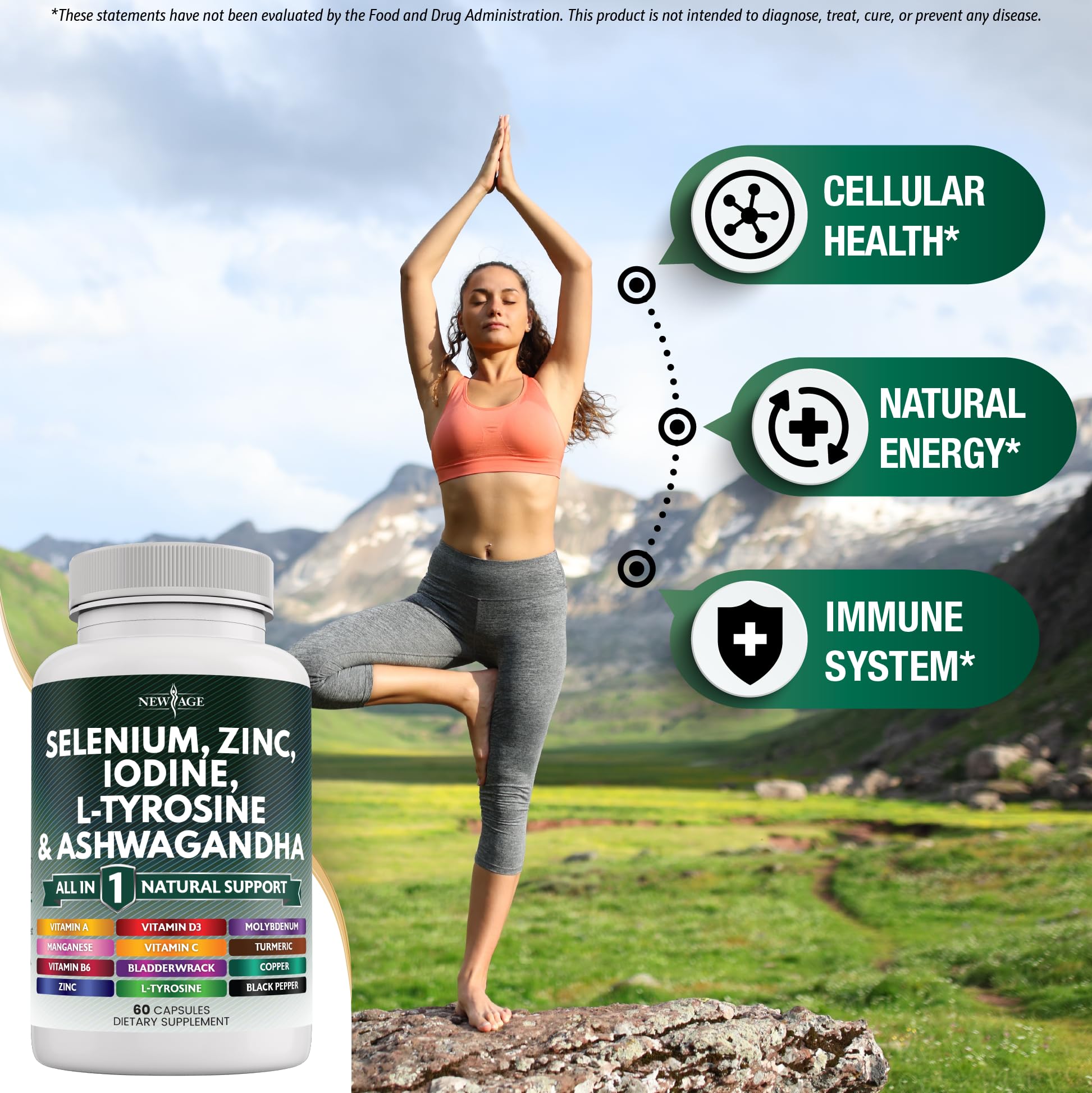 Foto 2 | Suplemento New Age: Selenio, Zinc, Yodo, L-tirosina Y Ashwagandha - Venta Internacional.