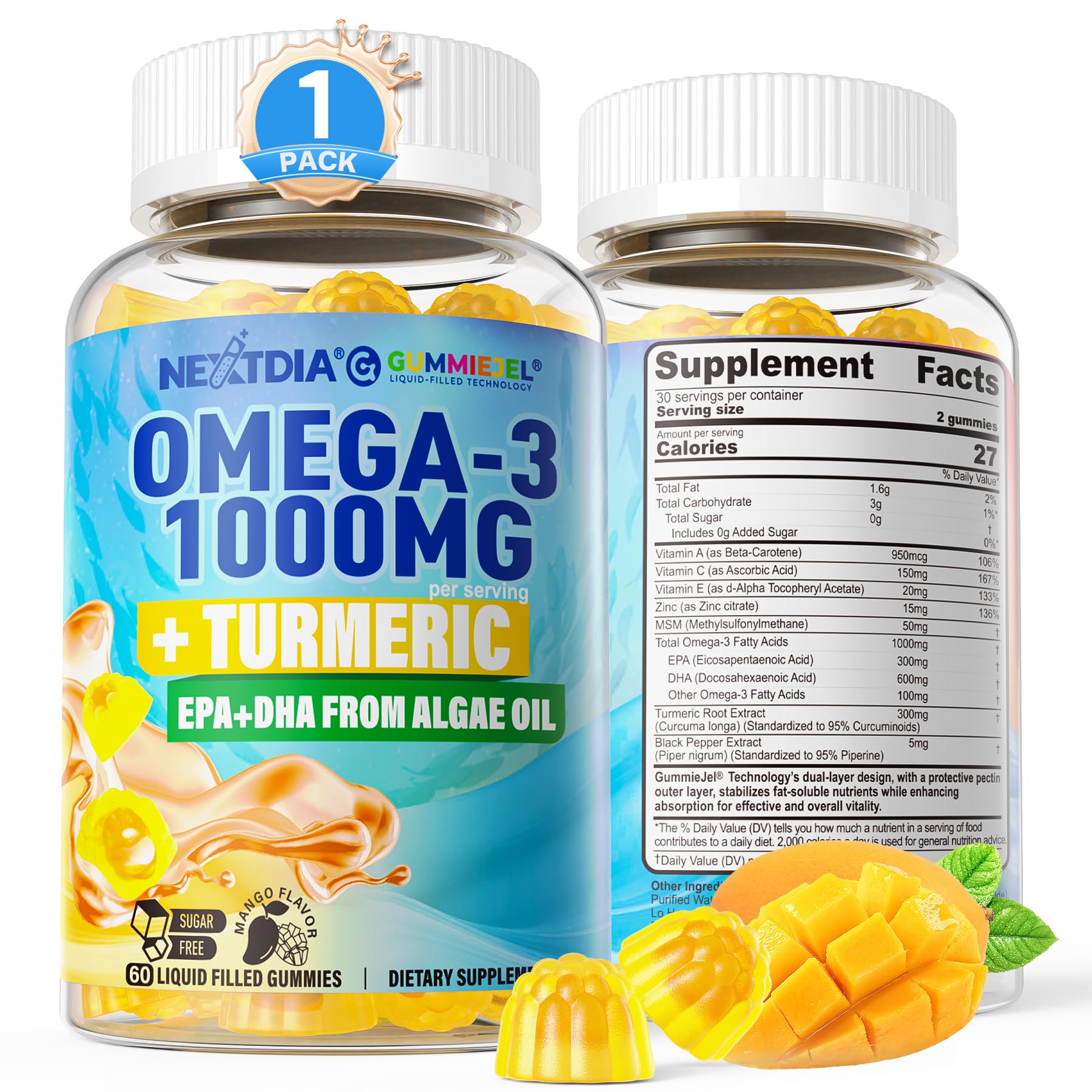 Foto 2 pulgar | Gomitas Veganas Omega-3 Nextdia 1000 Mg + Cúrcuma 60 Unidades - Venta Internacional.