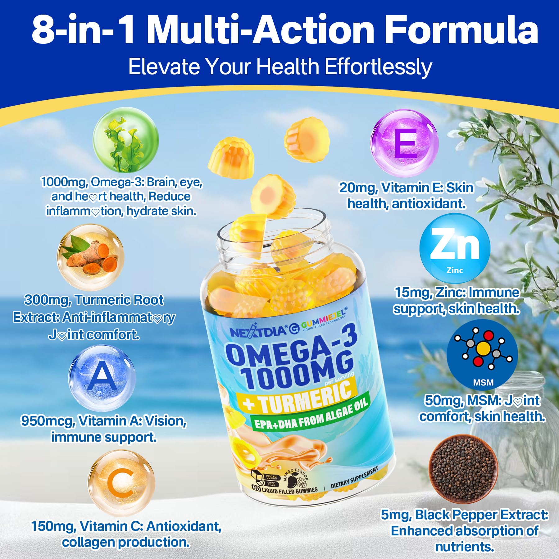 Foto 8 pulgar | Gomitas Veganas Omega-3 Nextdia 1000 Mg + Cúrcuma 60 Unidades - Venta Internacional.