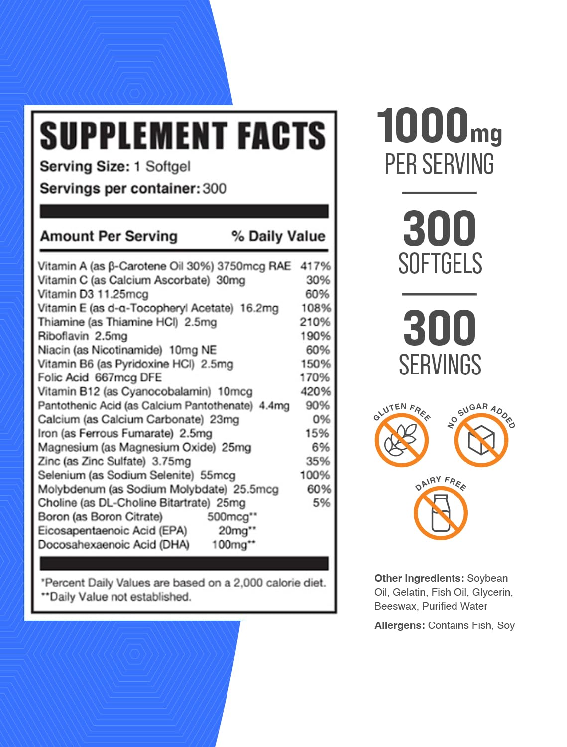 Foto 3 pulgar | Multivitamin Bulksupplements.com Para Hombres, Cápsulas Blandas, 300 Unidades - Venta Internacional.