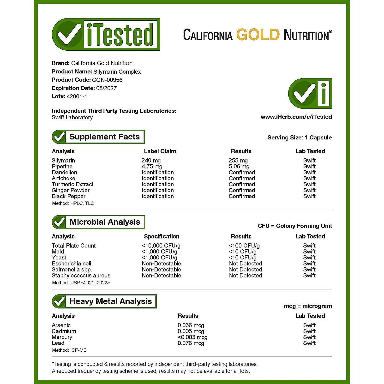Foto 5 pulgar | Suplemento Del Complejo De Silimarina California Gold Nutrition 120 Cápsulas - Venta Internacional.