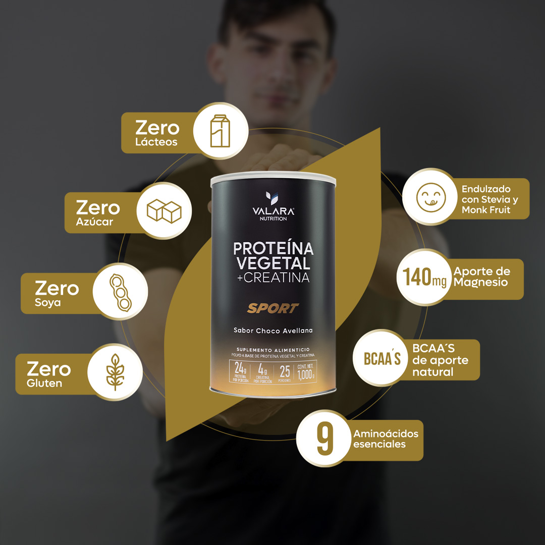 Foto 6 pulgar | Valara Proteína Vegana Sport Choco Avellana + Creatina Monohidratada 1000g