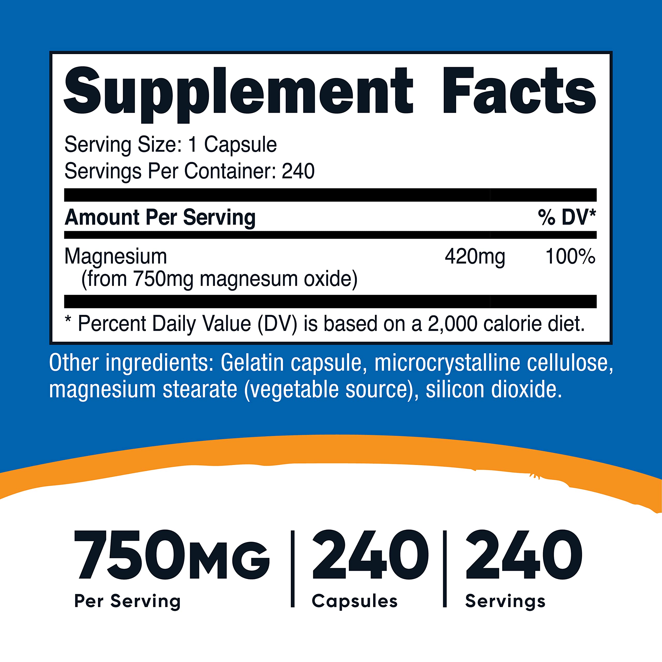 Foto 3 pulgar | Suplemento Nutricost De Óxido De Magnesio 750 Mg 240 Cápsulas X3 - Venta Internacional.
