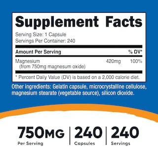Foto 2 | Suplemento Nutricost De Óxido De Magnesio 750 Mg 240 Cápsulas X3 - Venta Internacional.