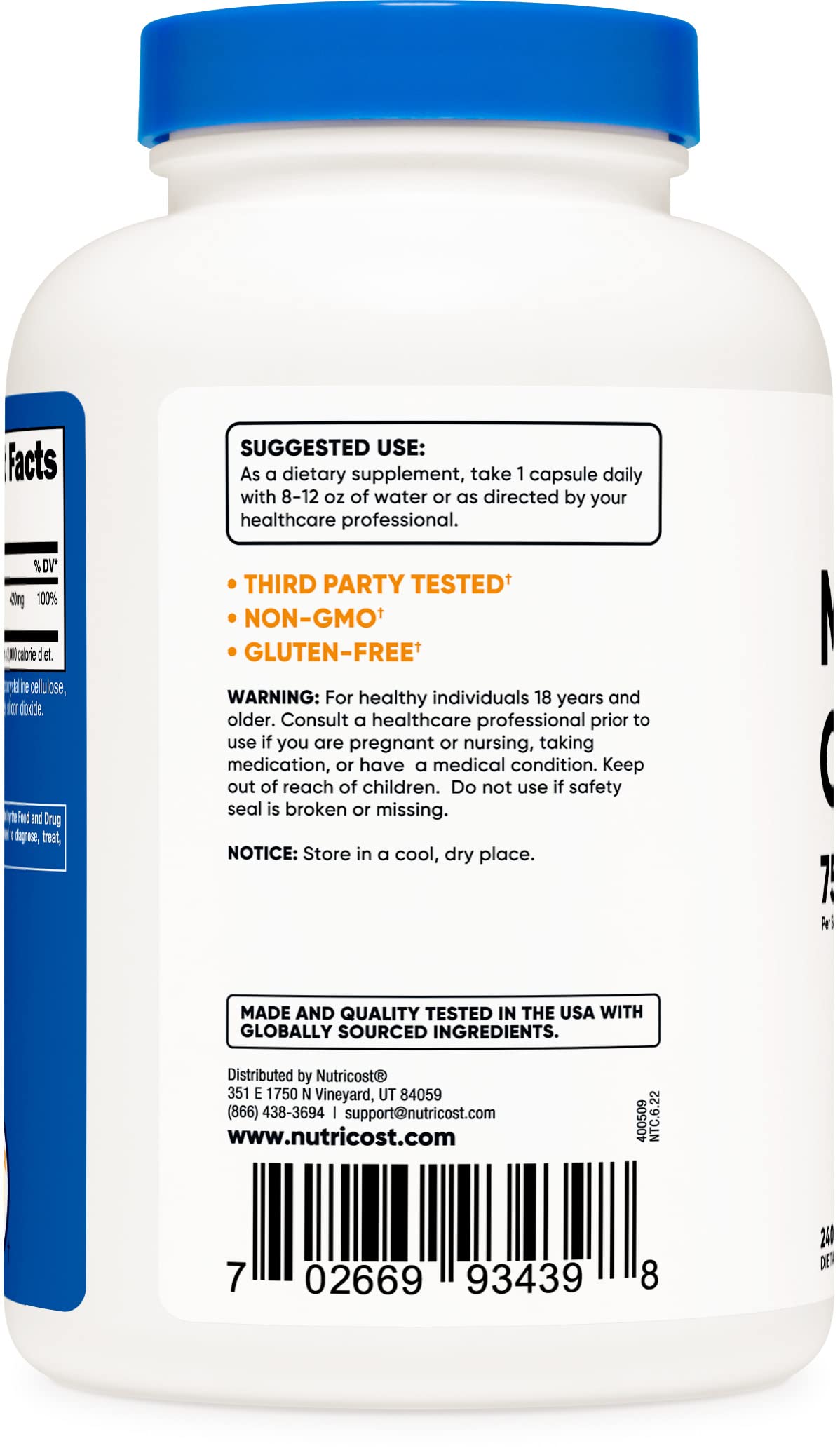 Foto 4 pulgar | Suplemento Nutricost De Óxido De Magnesio 750 Mg 240 Cápsulas X3 - Venta Internacional.
