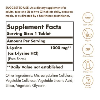 Foto 2 | Suplemento Solgar L-lisina 1000 Mg 100 Comprimidos Veganos Sin Gluten - Venta Internacional.