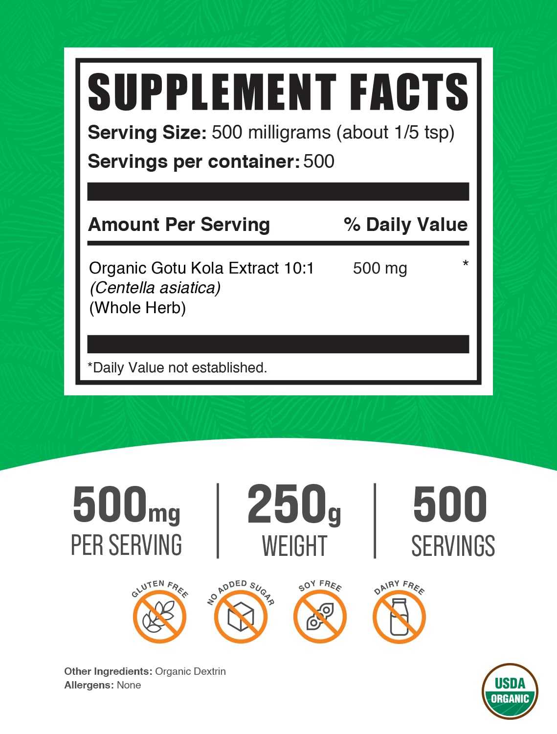 Foto 3 pulgar | Suplemento Bulksupplements.com Extracto Orgánico De Centella Asiática En Polvo 250 G - Venta Internacional.