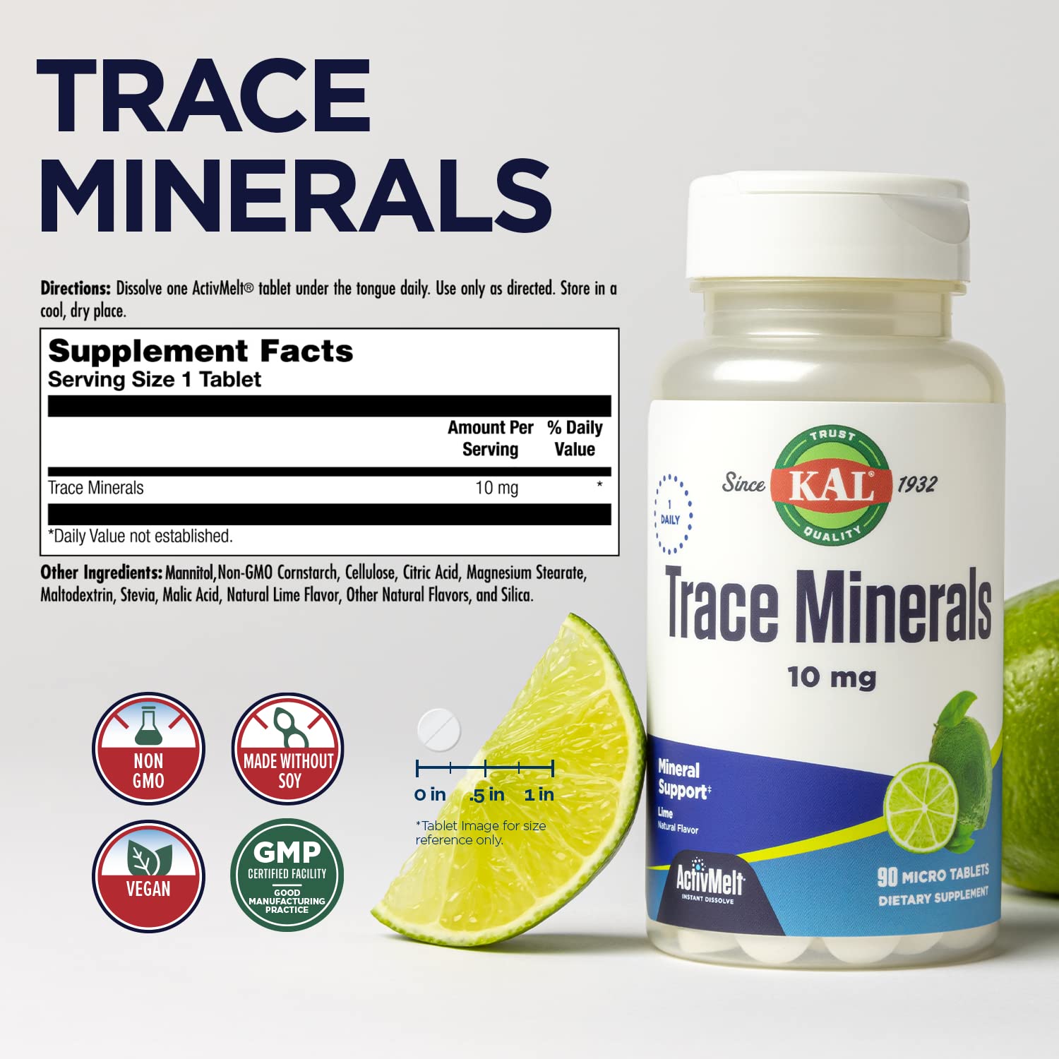Foto 3 pulgar | Suplementos Minerales Kal Trace Minerals, Tabletas Activmelt De 10 Mg - Venta Internacional.