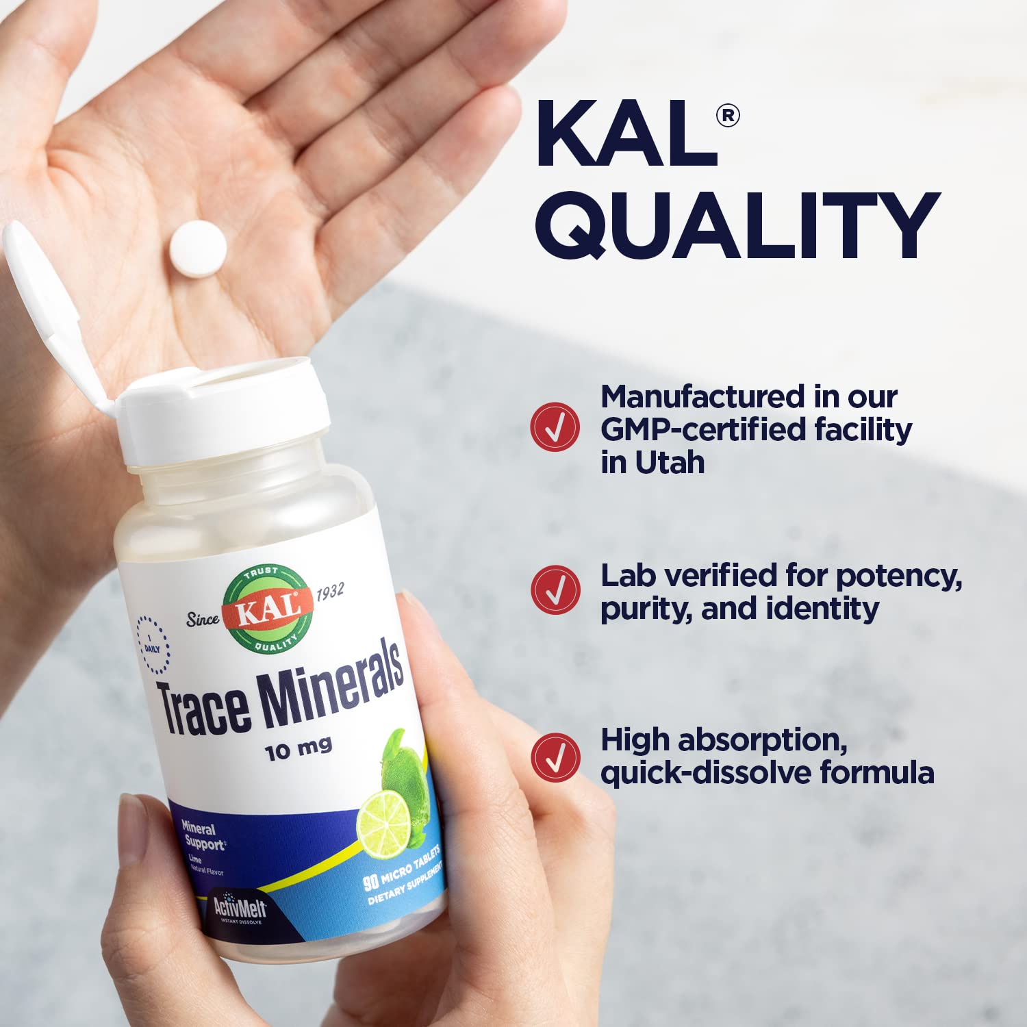 Foto 5 pulgar | Suplementos Minerales Kal Trace Minerals, Tabletas Activmelt De 10 Mg - Venta Internacional.