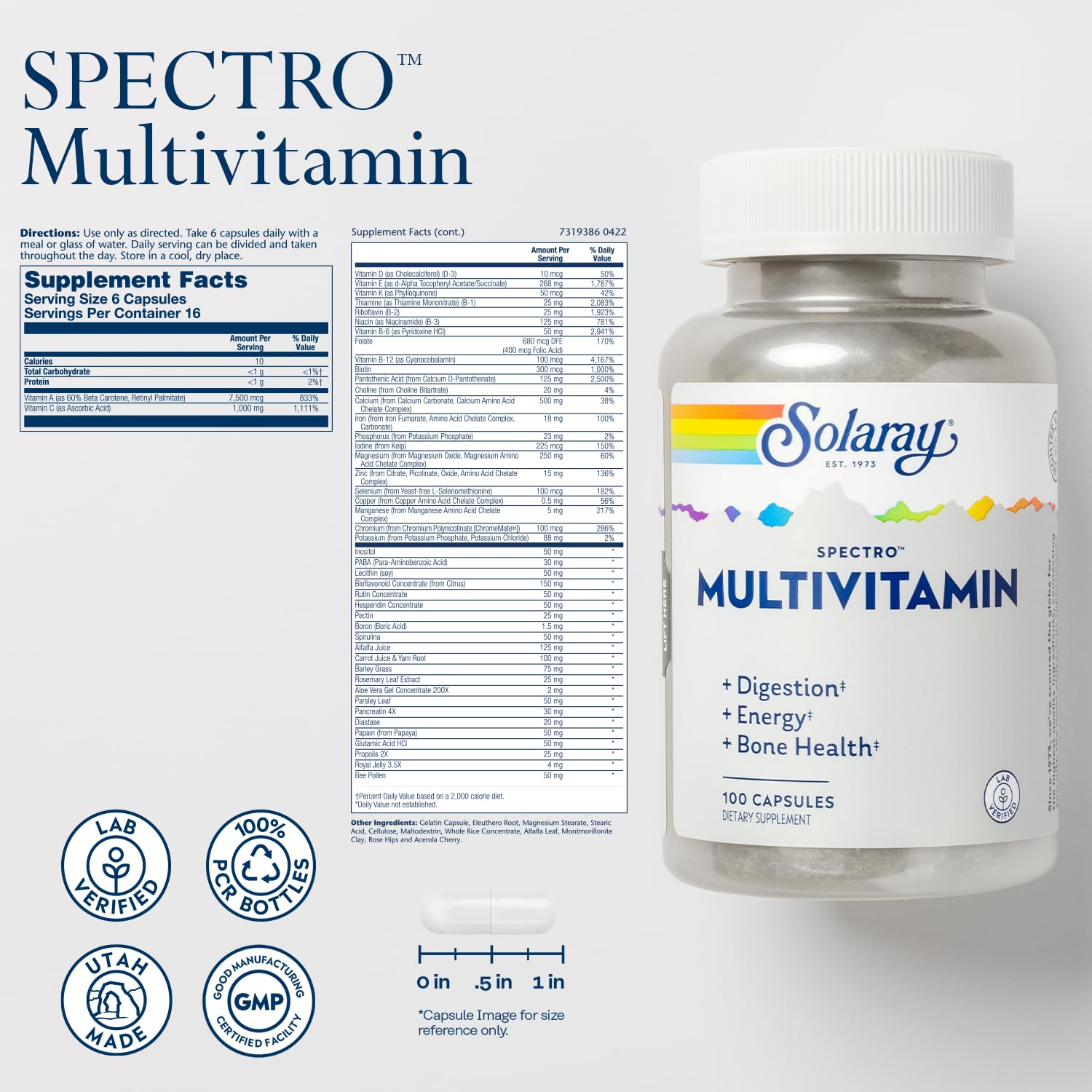 Foto 3 pulgar | Suplemento Multivitamínico Solaray Spectro Con Hierro 100 Cápsulas - Venta Internacional.