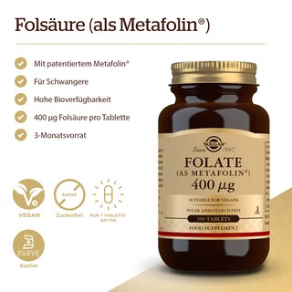 Foto 2 | Suplemento De Folato Solgar 666 Mcg Dfe (metafolina 400 Mcg) 100 Tabletas - Venta Internacional.