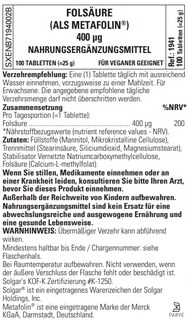 Foto 4 | Suplemento De Folato Solgar 666 Mcg Dfe (metafolina 400 Mcg) 100 Tabletas - Venta Internacional.