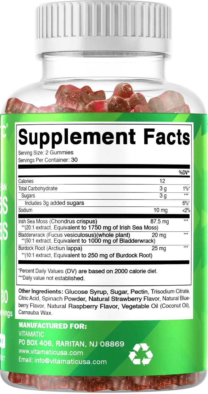Foto 7 pulgar | Gomitas De Musgo Marino Irlandés Supplement Vitamatic, 60 Unidades - Venta Internacional.