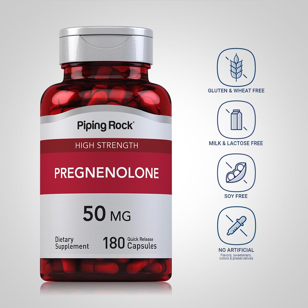 Foto 4 pulgar | Suplemento Piping Rock Pregnenolona 50 Mg 180 Cápsulas - Venta Internacional.