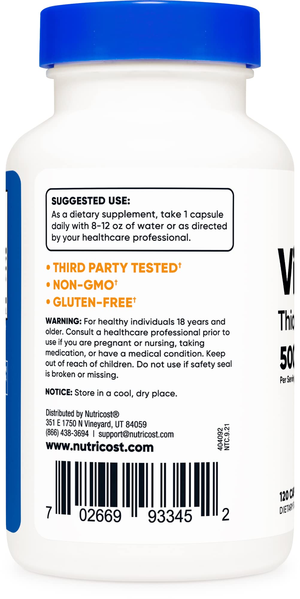 Foto 3 | Suplemento Nutricost De Vitamina B1 (tiamina) 500 Mg 120 Cápsulas - Venta Internacional.