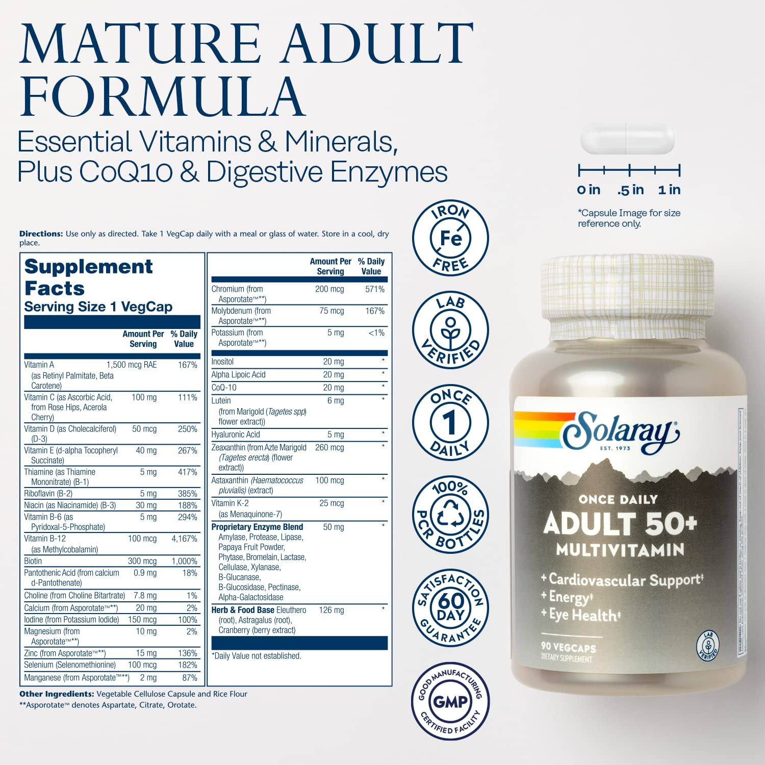 Foto 3 pulgar | Multivitamínico Solaray Una Vez Al Día Para Adultos Mayores De 50 Años, 90 Cápsulas Vegetarianas - Venta Internaciona
