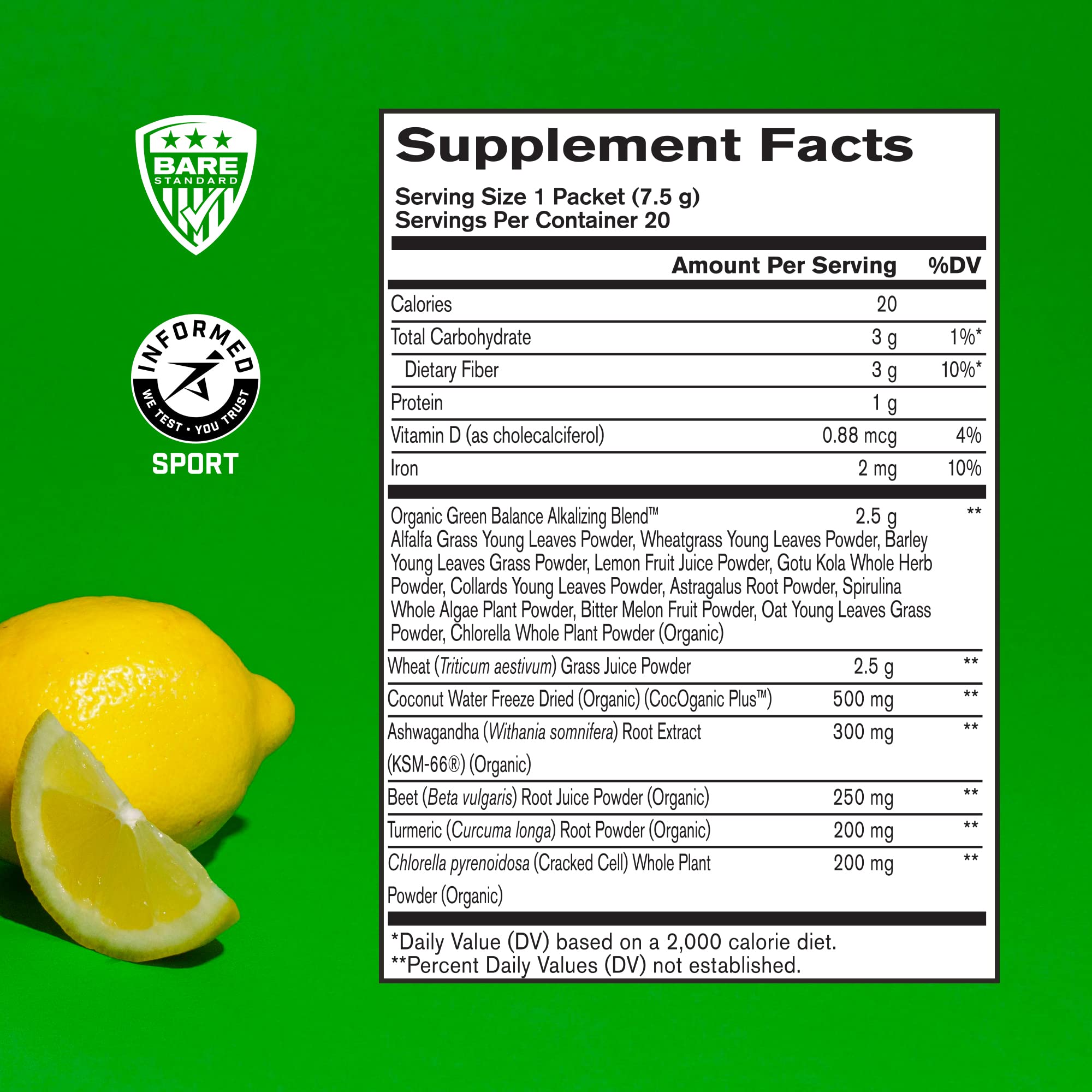 Foto 3 pulgar | Mezcla De Bebidas En Polvo Superfood Greens Bare Performance Nutrition - Venta Internacional.