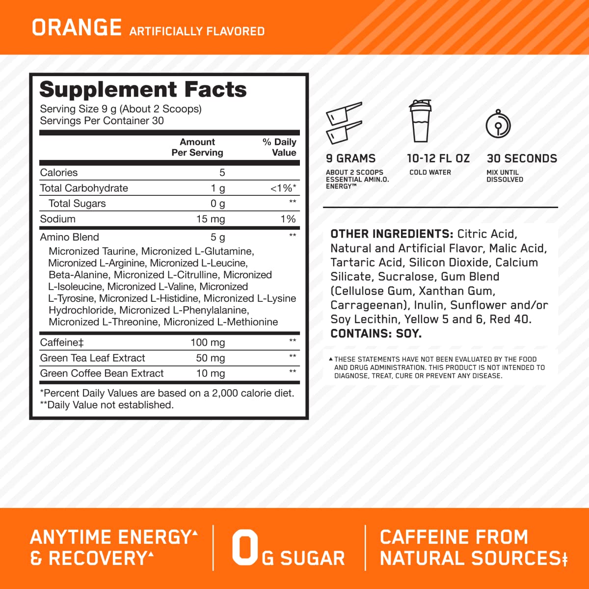 Foto 3 | Suplemento Optimum Nutrition Amino Energy Orange 30 Porciones - Venta Internacional.