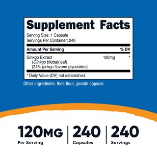 Foto 2 | Suplemento Nutricost Extracto De Ginkgo Biloba 120 Mg 240 Cápsulas - Venta Internacional.