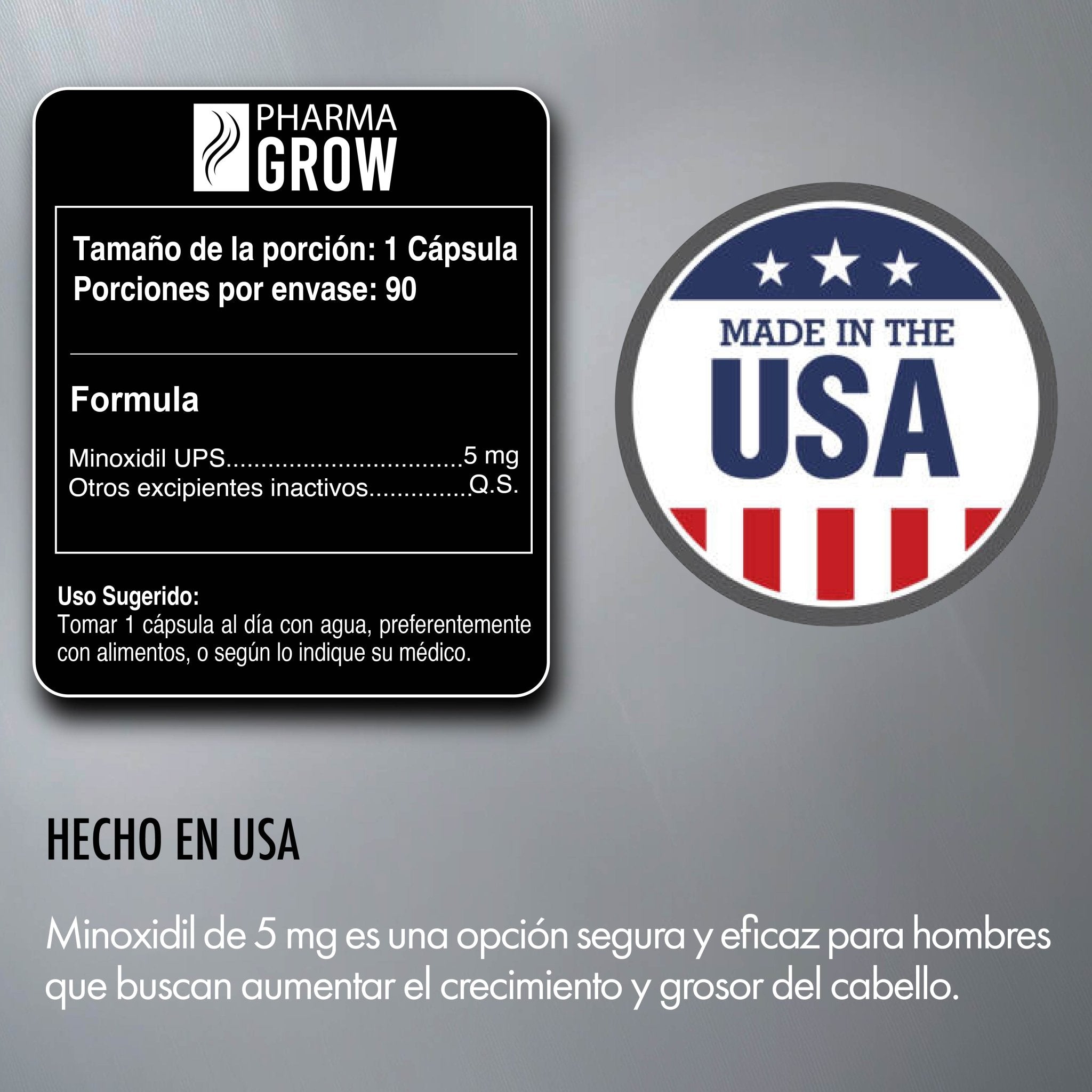 Foto 4 pulgar | Suplemento Pharma Grow Minoxidil 5mg Oral Anticaída y Crecimiento Capilar 90 Cápsulas para Hombre Kit 2 Pzs