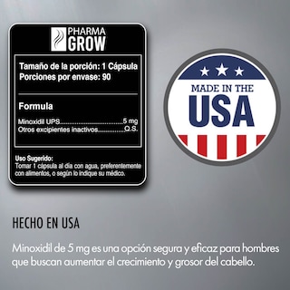 Foto 3 | Suplemento Pharma Grow Minoxidil 5mg Oral Anticaída y Crecimiento Capilar 90 Cápsulas para Hombre Kit 2 Pzs