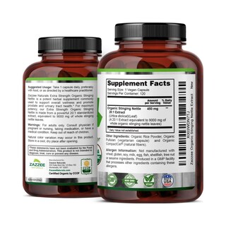 Foto 2 | Suplemento Zazzee Naturals Ortiga Orgánica 9,000 mg 120 Cápsulas Salud Prostática Inmunológica y Respiratoria