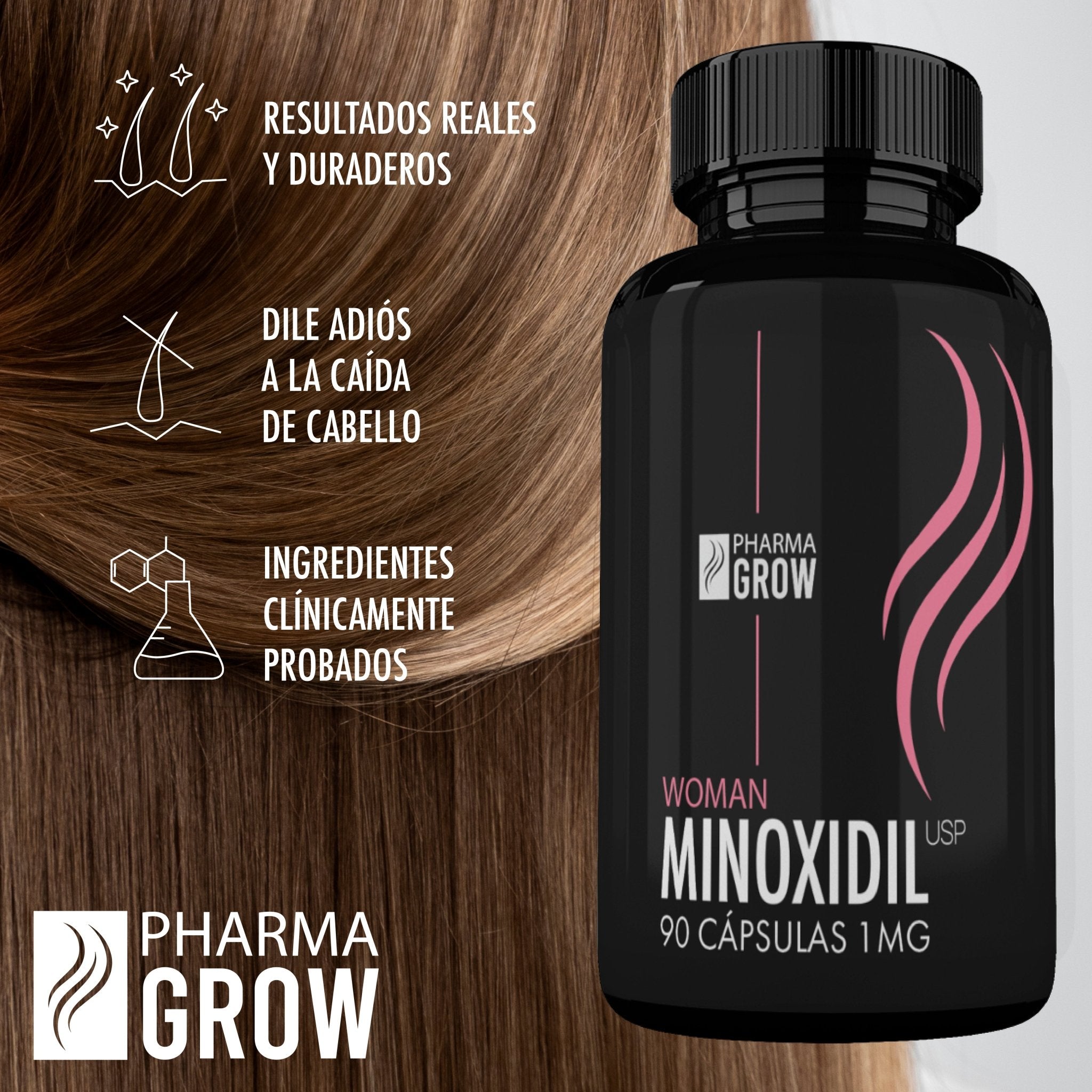 Foto 3 pulgar | Suplemento Pharma Grow Minoxidil 1 mg 90 Cápsulas Tratamiento Oral Anticaída Capilar Femenino Crecimiento y Fuerza