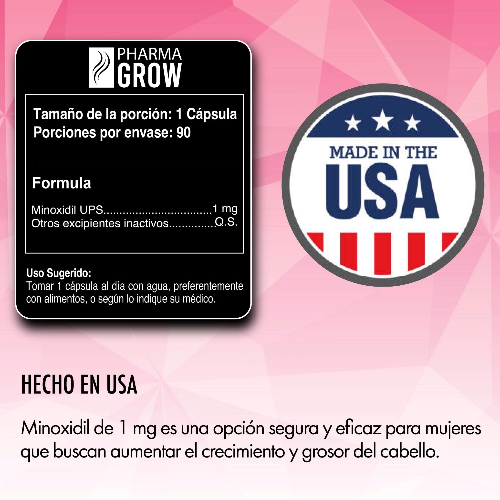 Foto 4 pulgar | Suplemento Pharma Grow Minoxidil 1 mg 90 Cápsulas Tratamiento Oral Anticaída Capilar Femenino Crecimiento y Fuerza