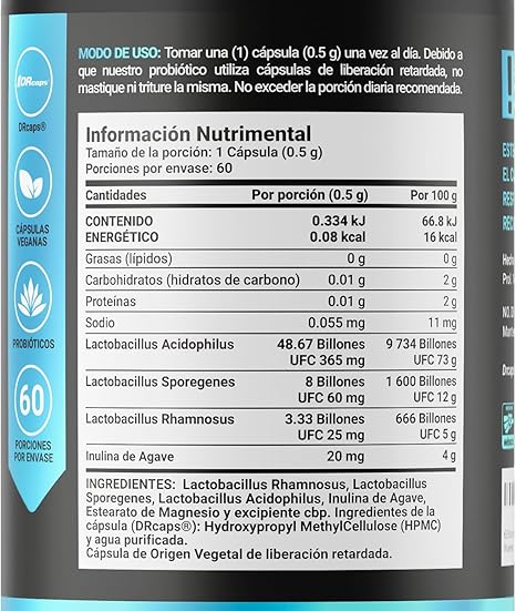 Foto 3 pulgar | 60 Billones De Probióticos Con 60 Cápsulas Y Una Concentración De 3 Cepas De Probióticos. 60 Billion Probiotics B Lif