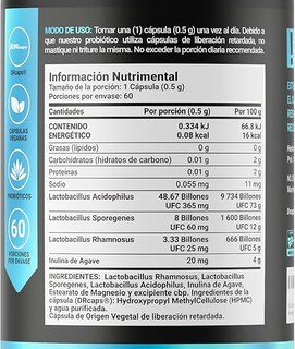 Foto 2 | 60 Billones De Probióticos Con 60 Cápsulas Y Una Concentración De 3 Cepas De Probióticos. 60 Billion Probiotics B Lif